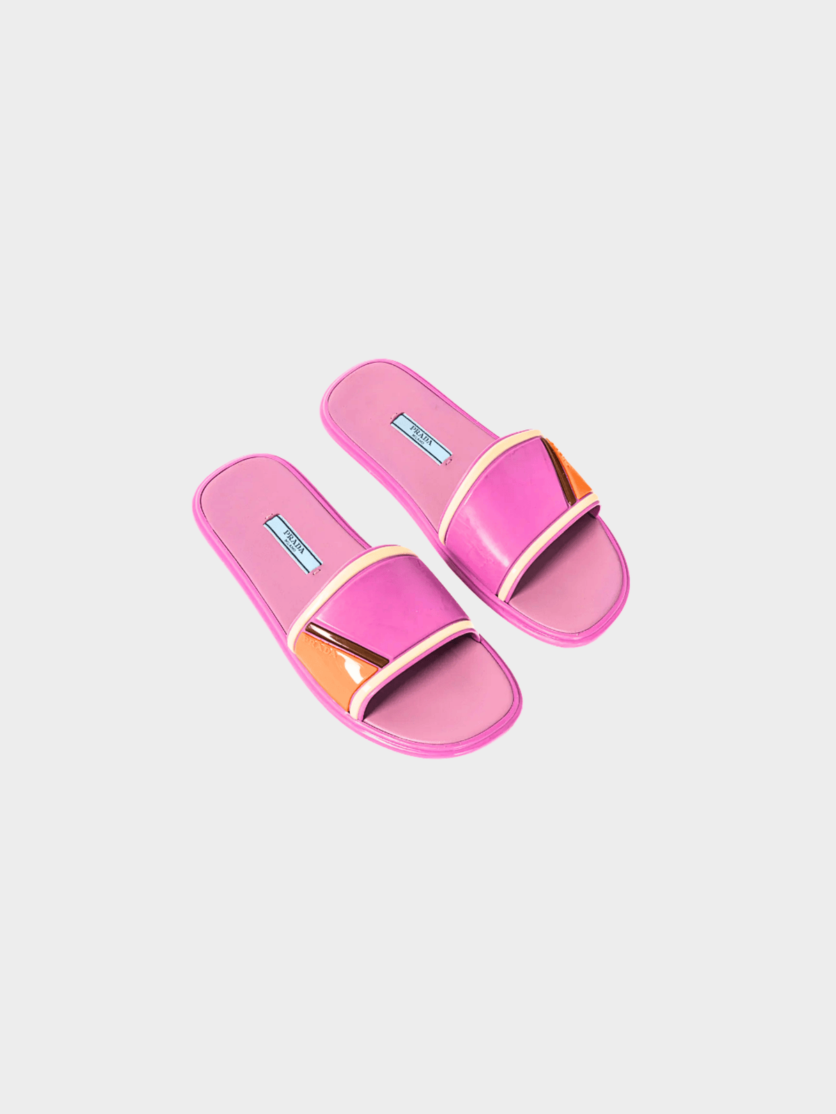 Prada SS 2017 Runway Pink Color-Block Rubber & Leather Slides