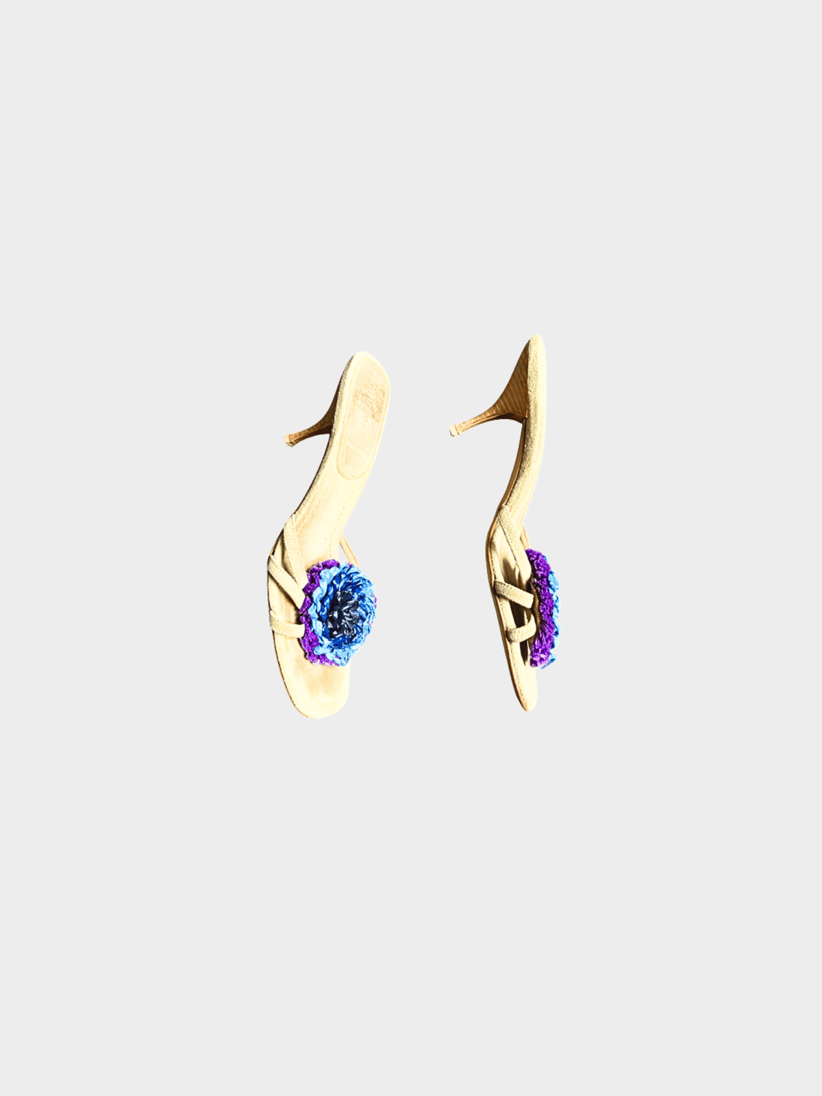 Miu Miu 2000s Beige Floral Suede Mule Heels