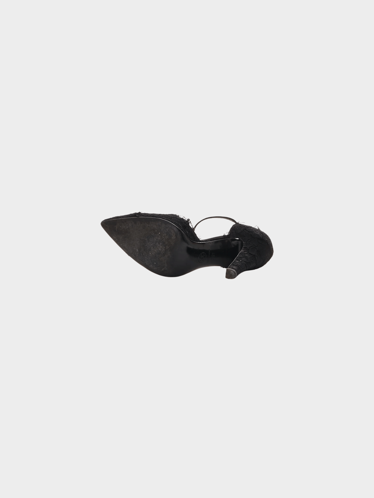 Chanel 2000s Black Lace Ankle Strap Bow Black Satin Pumps