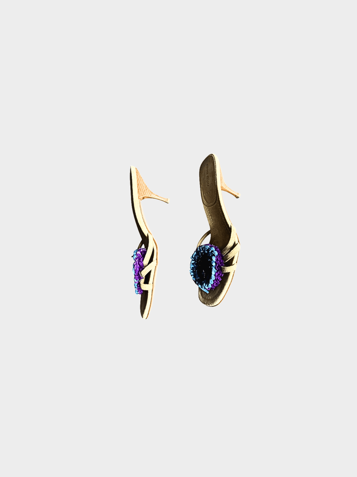 Miu Miu 2000s Beige Floral Suede Mule Heels