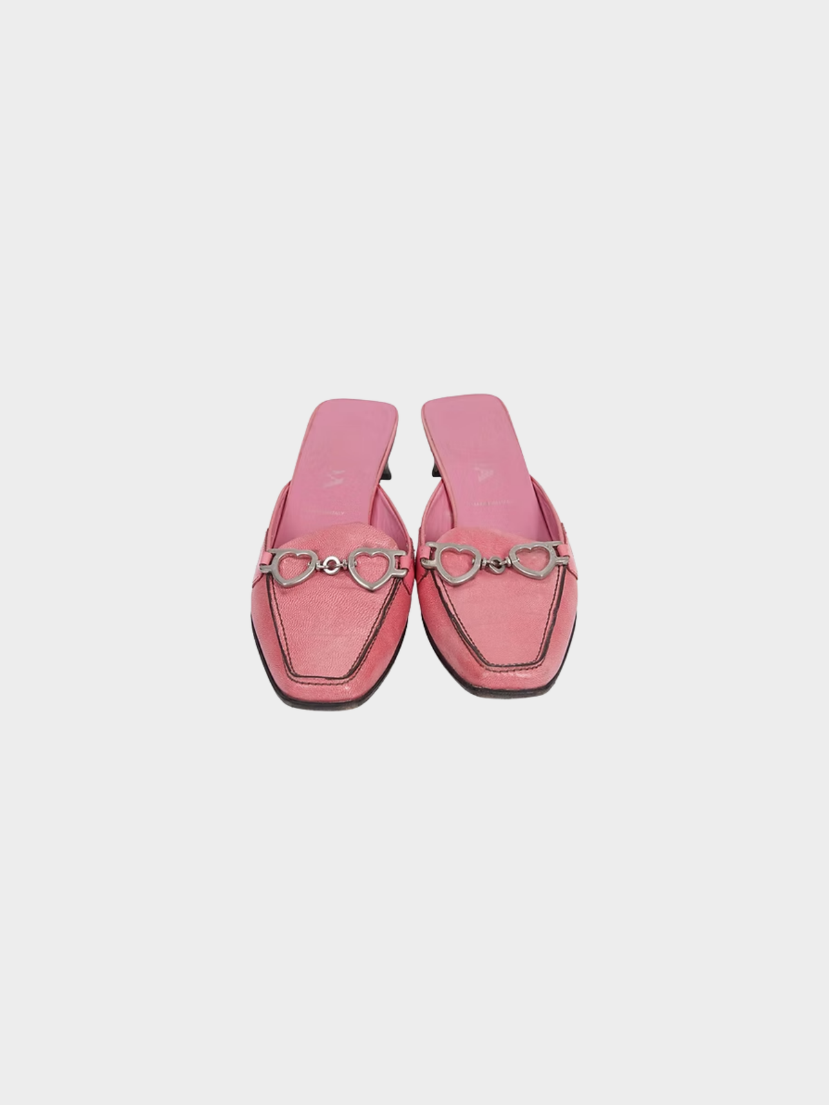 Prada SS 2000 Pink Leather Heart Chain Mules⁣