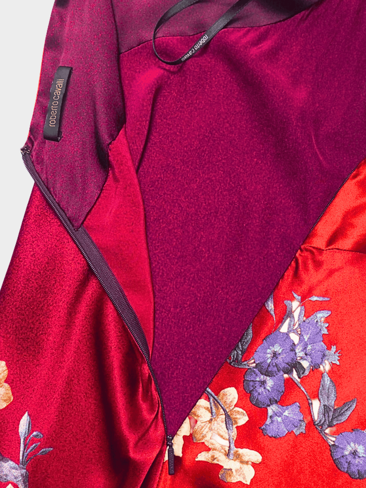 Roberto Cavalli 2000s Red Flower Print Silk Halter Dress