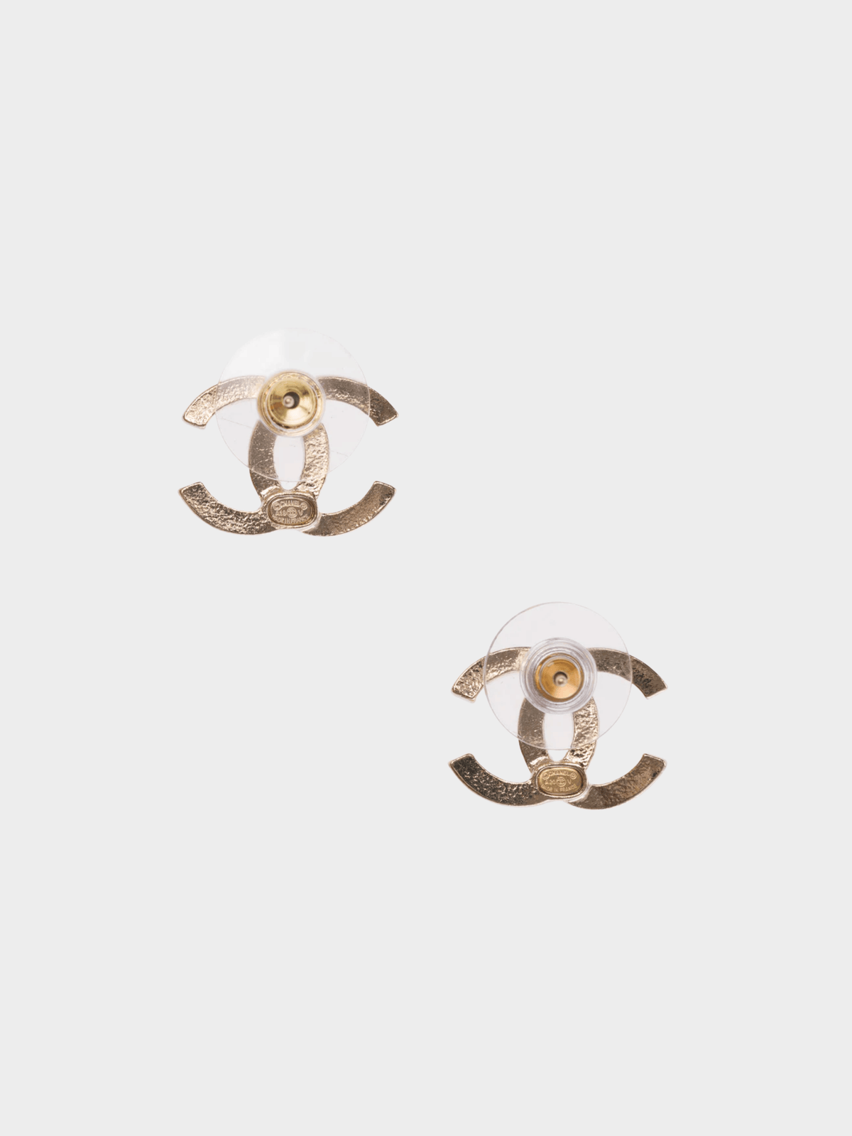 Chanel 2000s Gold Half Rhinestoned CC Earrings