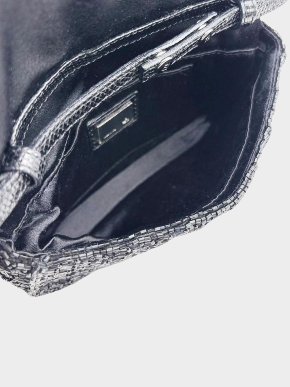 Fendi 2000s Black Beaded Baguette Shoulder Bag