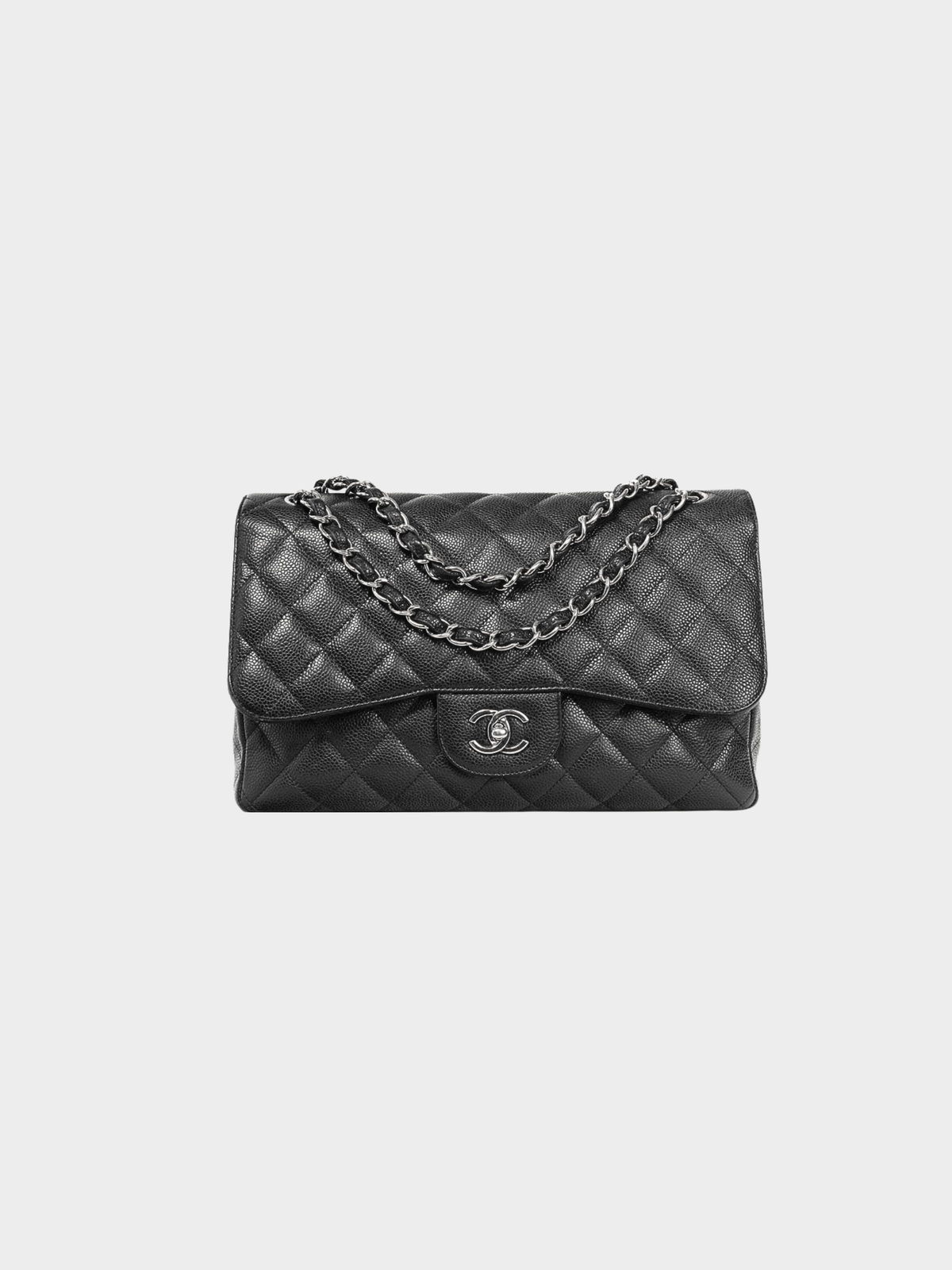 Chanel 2010s Jumbo Classic Black Caviar Quilted Double Flap Bag
