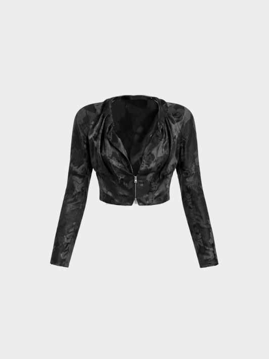 Gucci by Tom Ford 2002 Black Silk Jacquard Cropped Jacket
