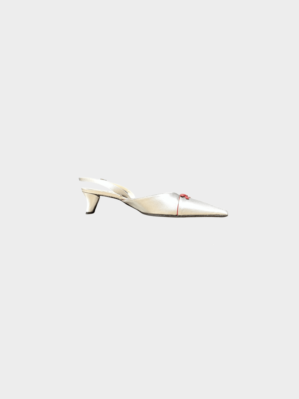 Prada 2000s Silver Satin with Red Ribbon Mules
