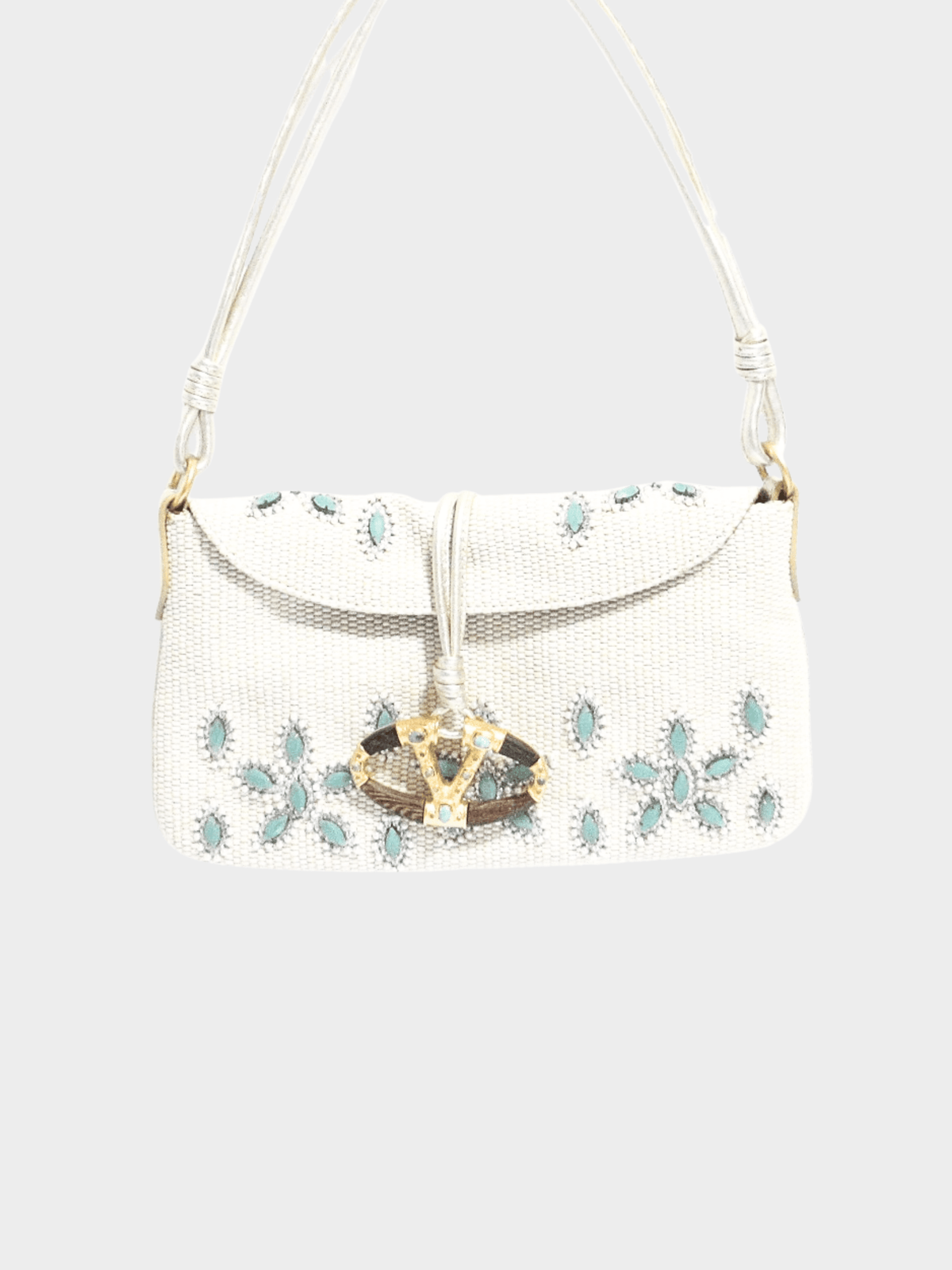 Valentino 2000s Rare White Beaded and Embroidered Satin Evening Shoulder Bag