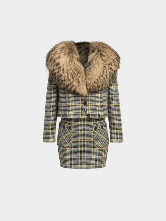 Valentino FW 2004 Fur Plaid Jacket and Skirt Set