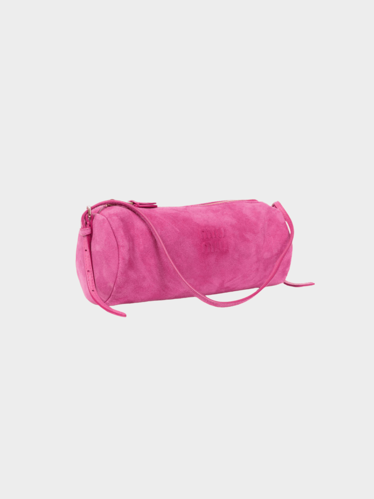 Miu Miu 2025 Pink Suede Logo-Embossed Pochette