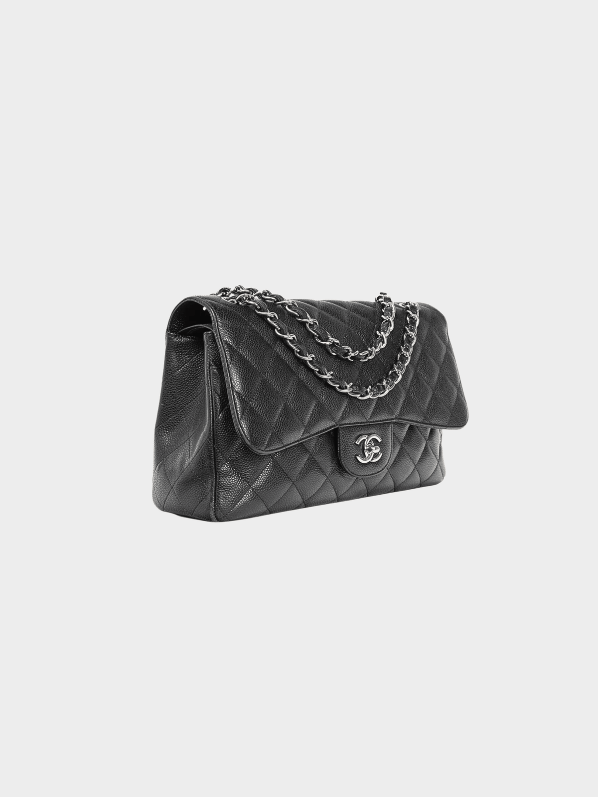 Chanel 2010s Jumbo Classic Black Caviar Quilted Double Flap Bag