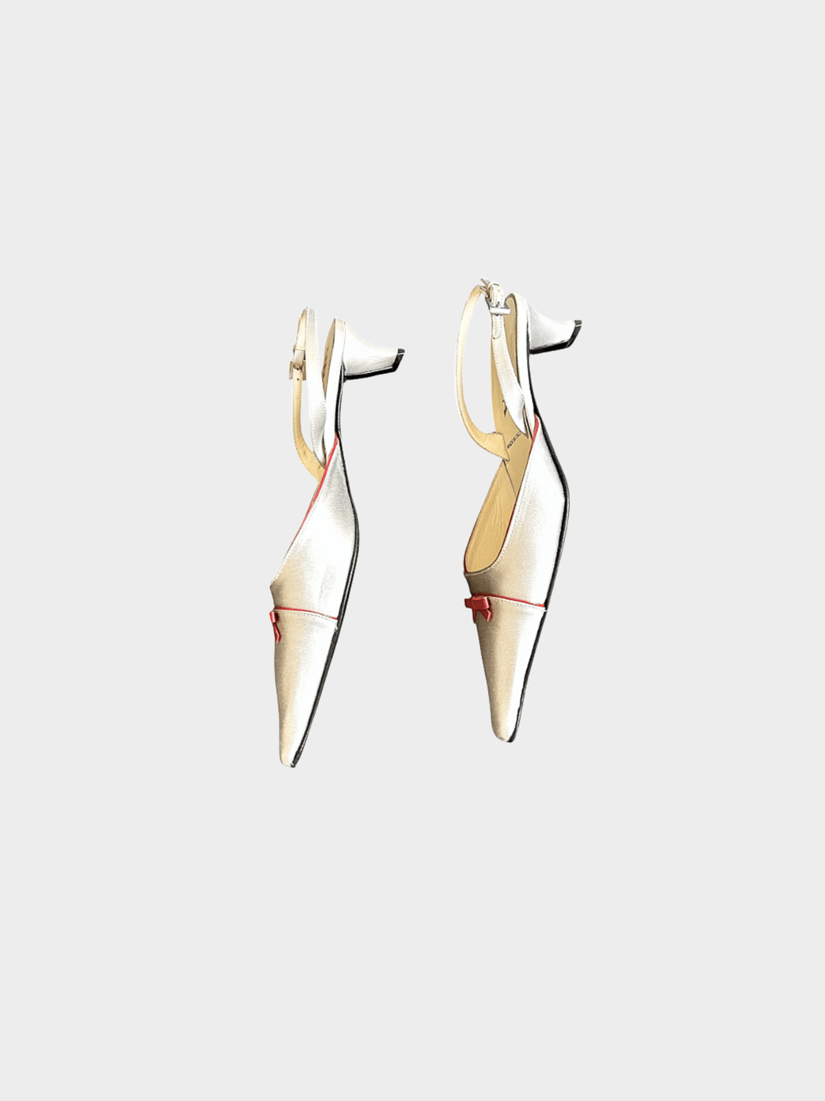 Prada 2000s Silver Satin with Red Ribbon Mules