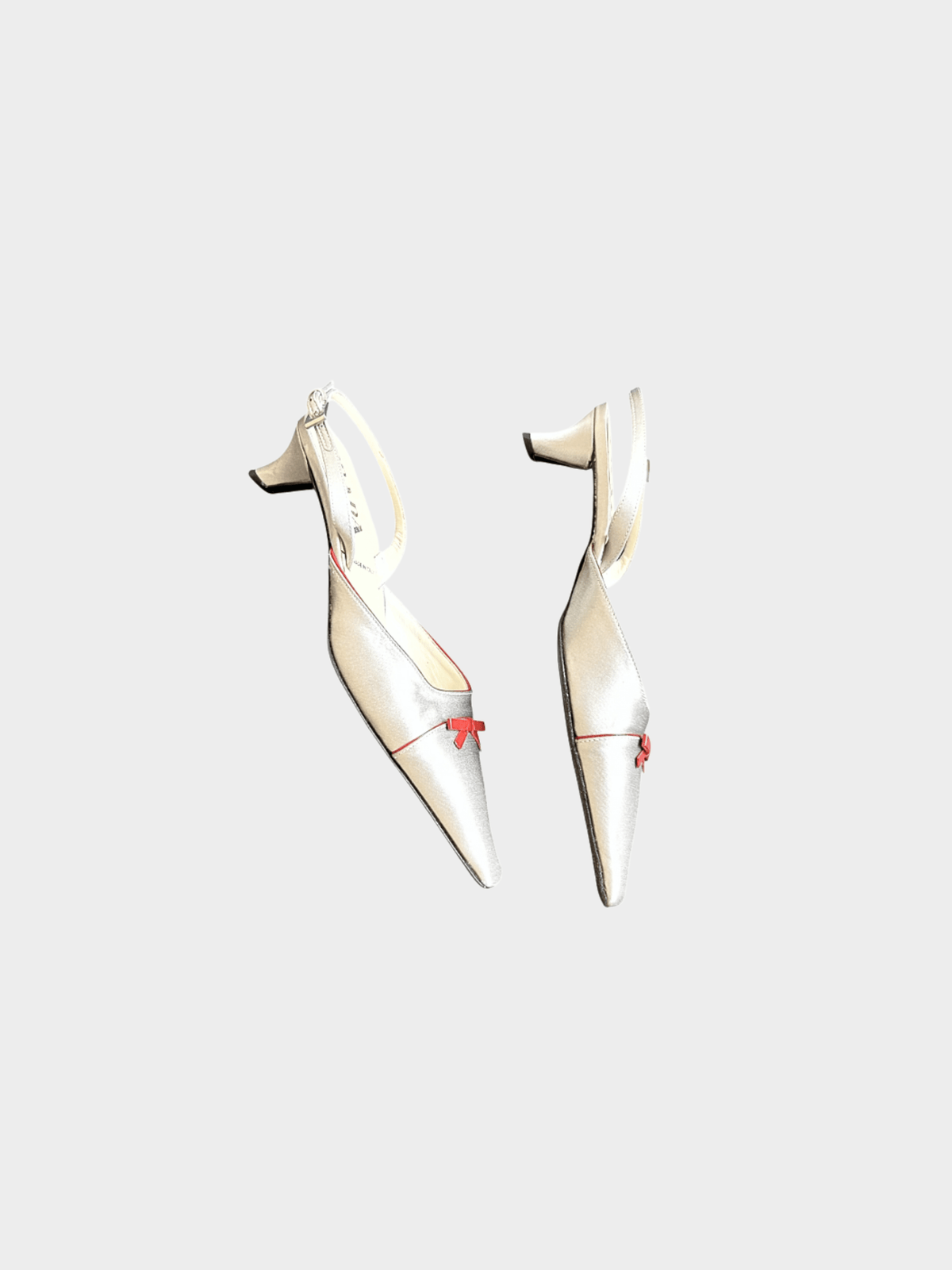 Prada 2000s Silver Satin with Red Ribbon Mules