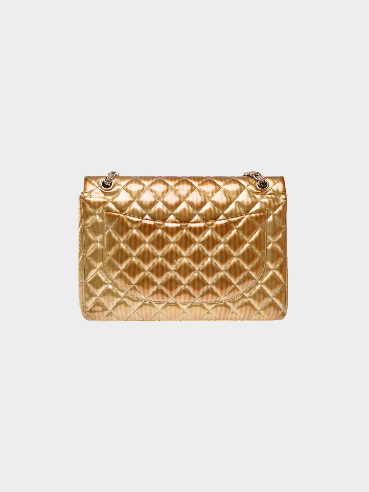 Chanel 2012 Gold Textured Patent Leather Maxi Classic Double Flap Bag