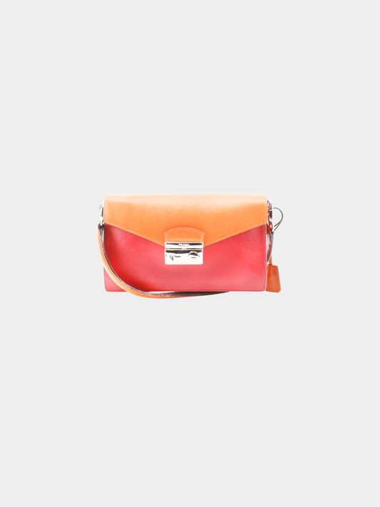 Prada 2010s Red Orange Saffiano Leather 2WAY Clutch Shoulder Bag