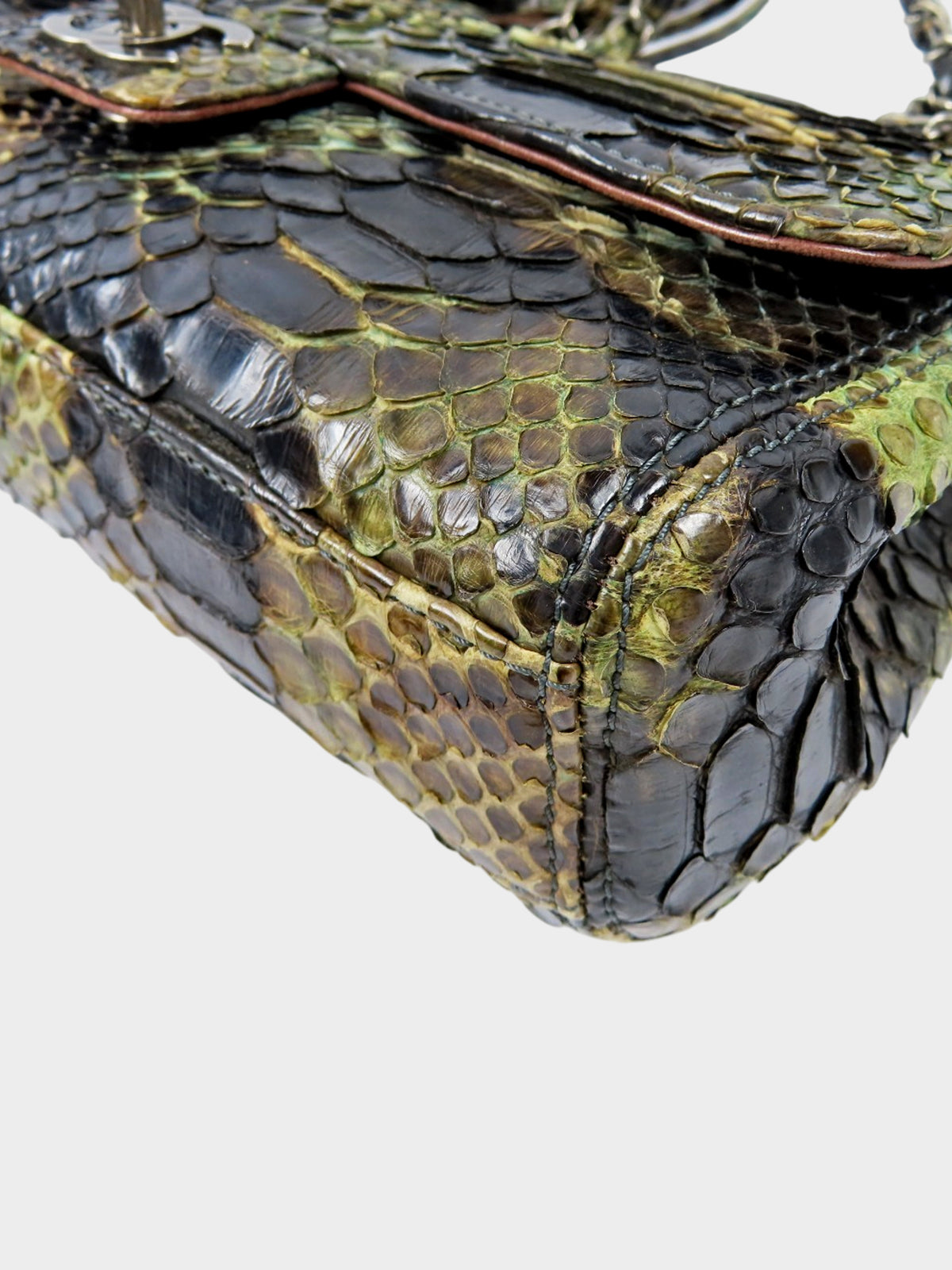 Chanel 2005-2006 Khaki Python Leather Medium Classic Single Flap Bag