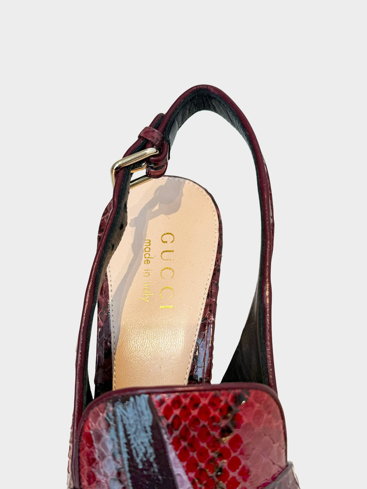Gucci Fall 2024 Runway Red and Black Python Horsebit Platform Slingback Pumps