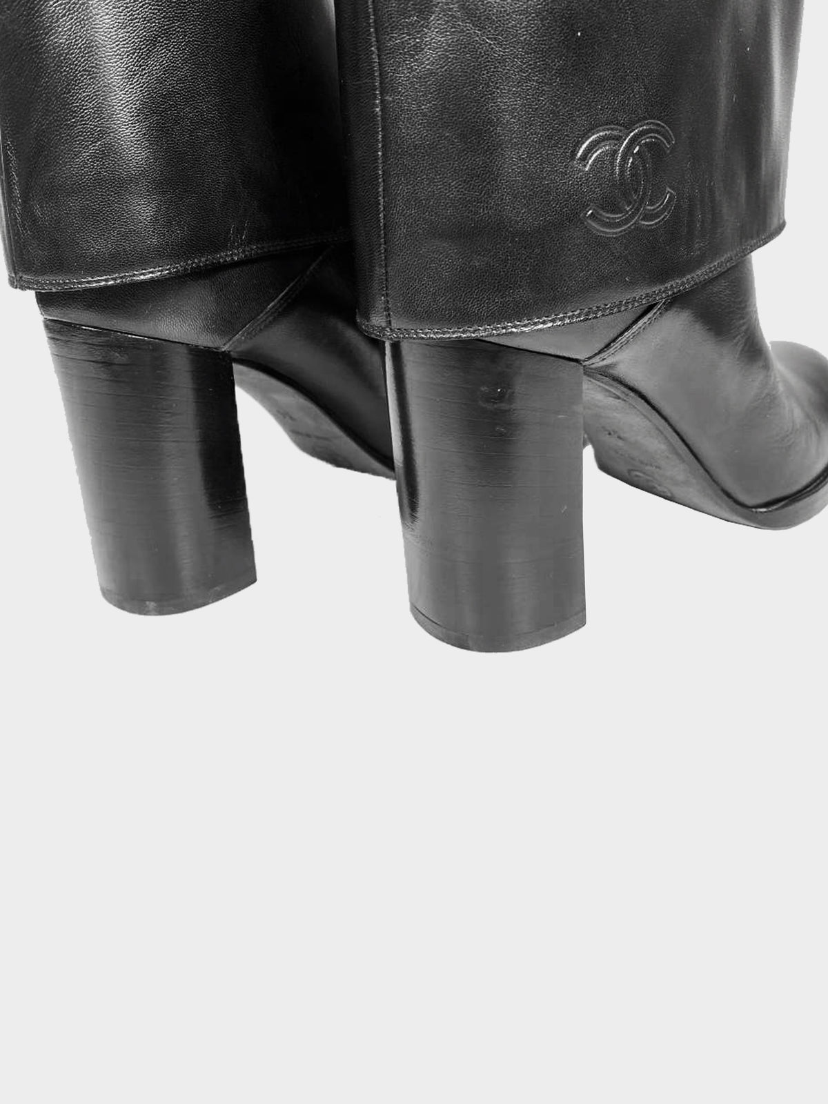 Chanel 2010s Black Leather Fold-over Heeled Short Boots