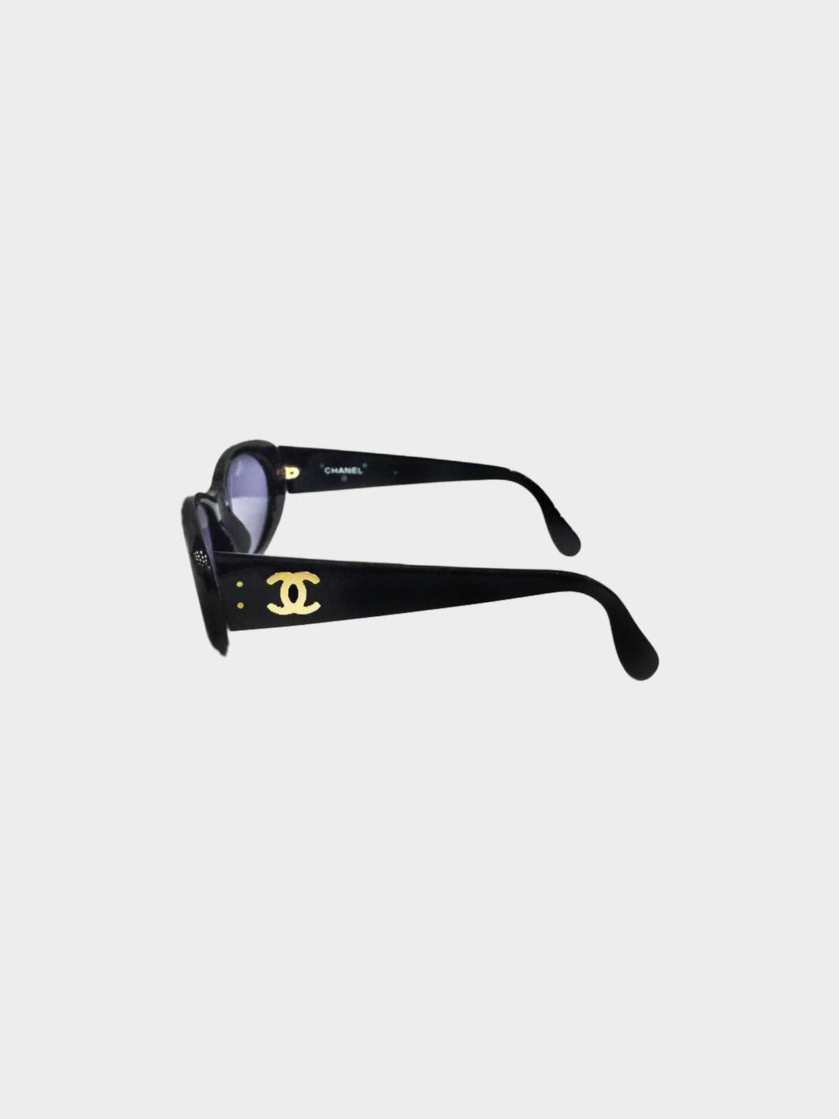 Chanel 2000s Black CC Oval Sunglasses
