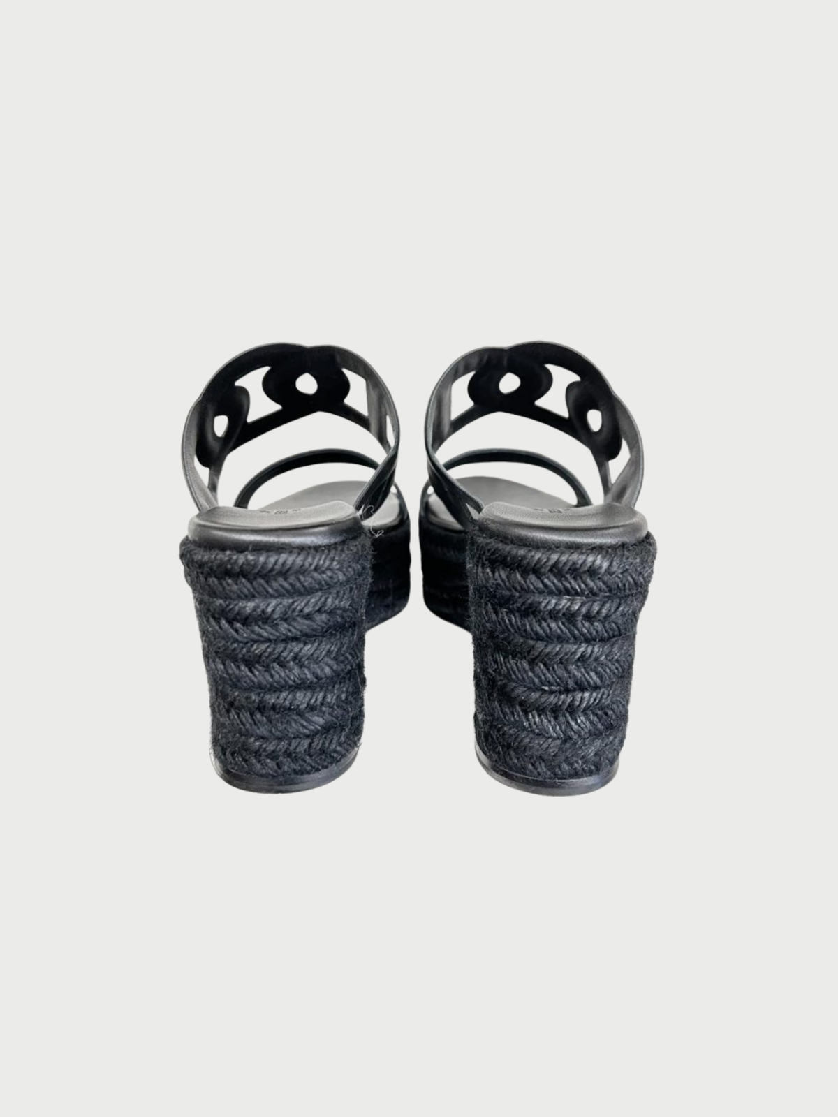 Hermès SS 2024 Black Leather Ithea 30 Espadrille Sandals