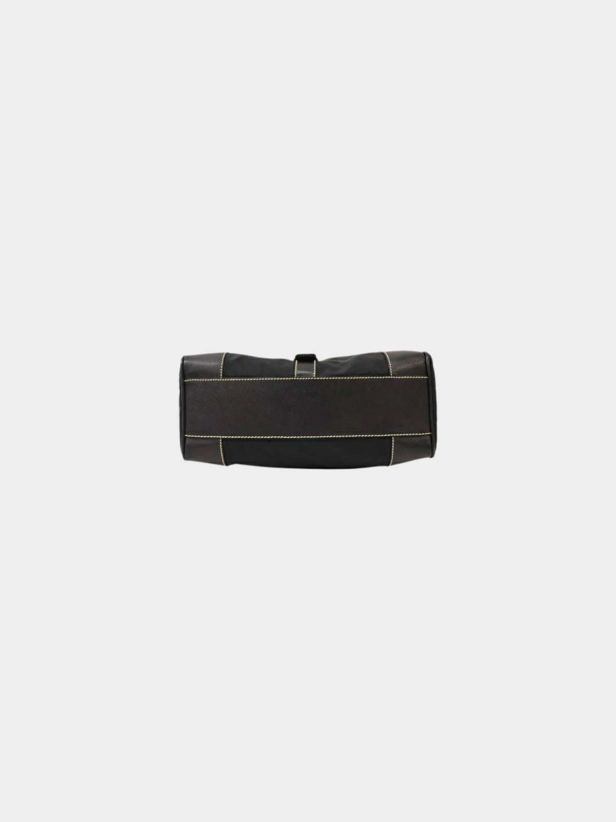 Prada 2000s Black Triangle Logo Nylon Stitch Leather Tote Bag