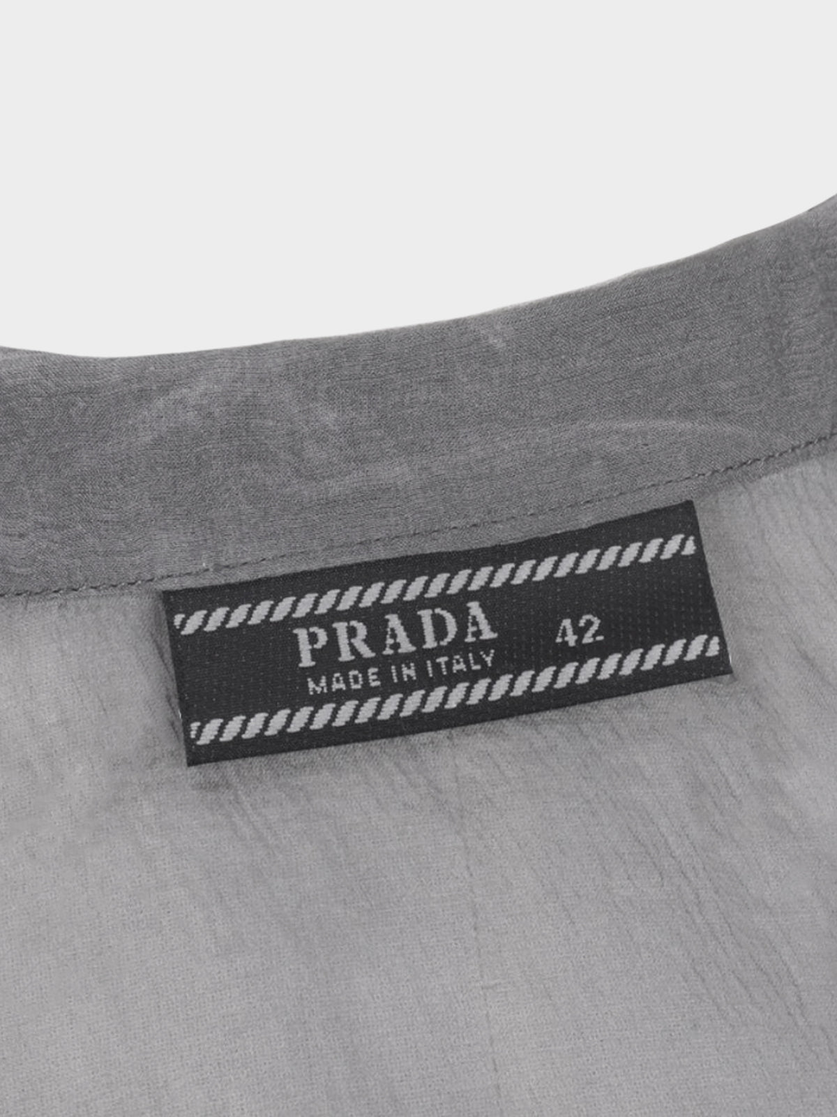 Prada 2010s Grey Chiffon High Collar Button-down Long Sleeve Blouse