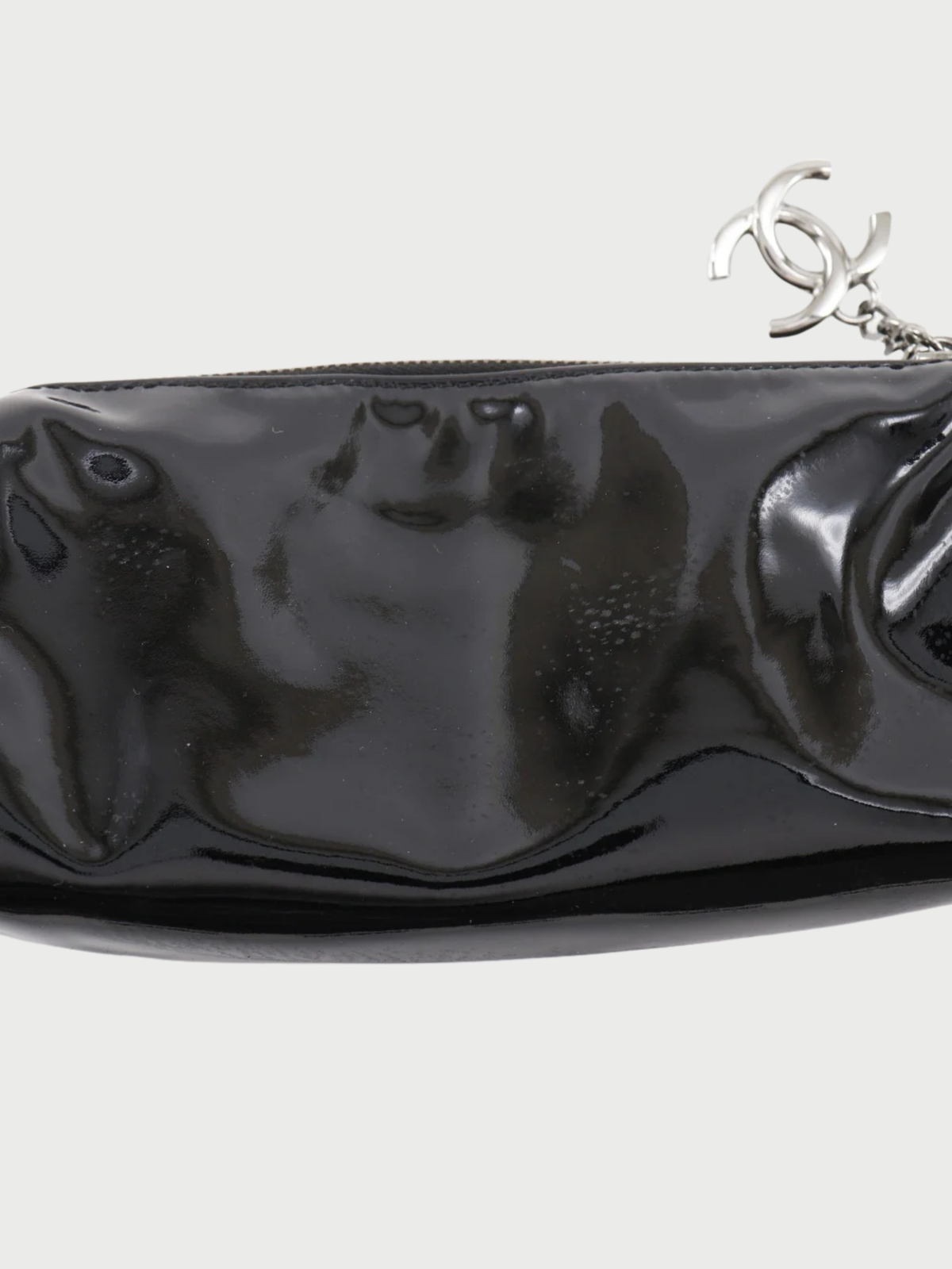 Chanel 2000s Black Enamel Camellia Pouch