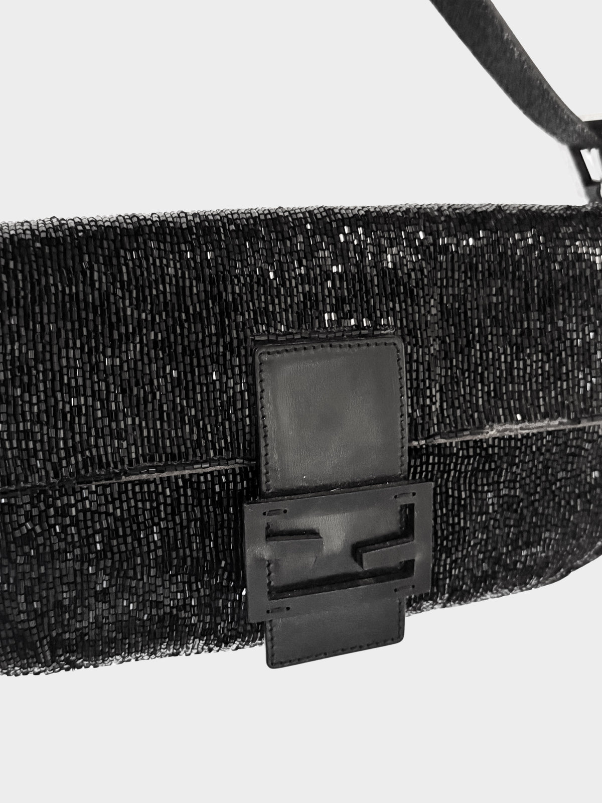 Fendi 2000s Black Beaded Embroidered Baguette