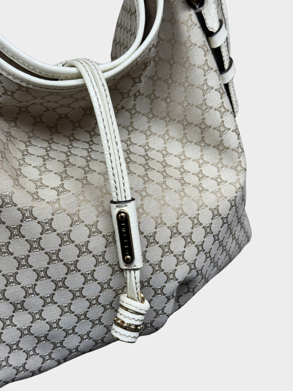 Celine 2007 Beige Macadam Canvas Croc-Embossed Bittersweet Hobo Bag