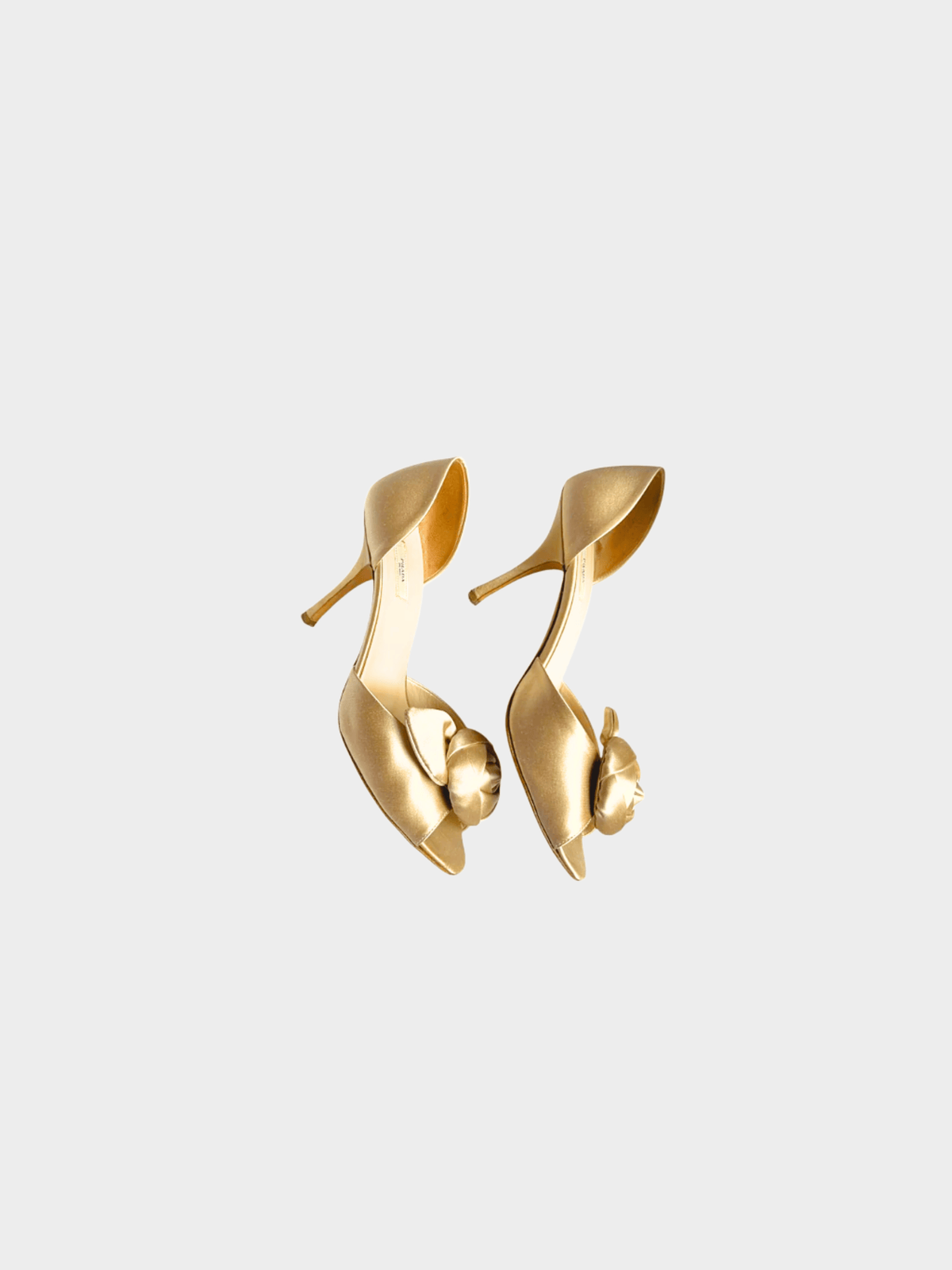 Prada 2000s Gold Rosette Satin Heels