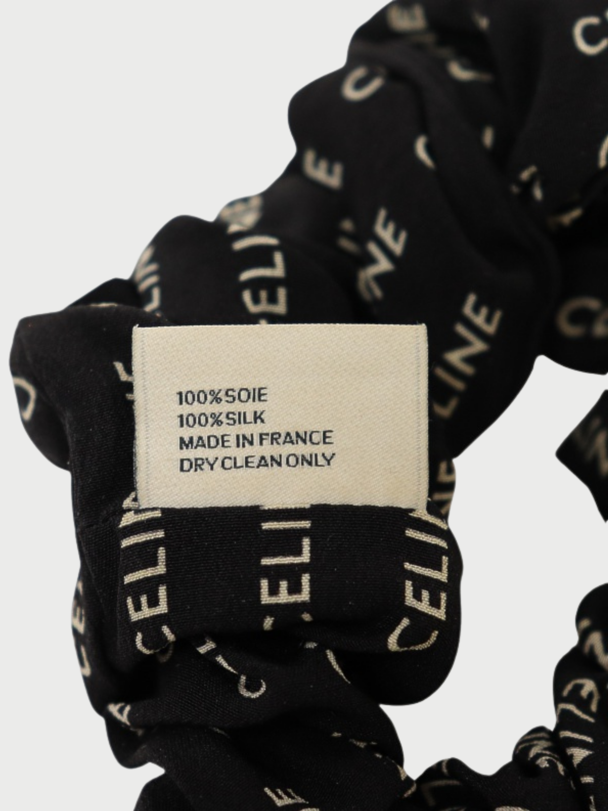 Celine 2020s Black White Silk Triomphe Scrunchie