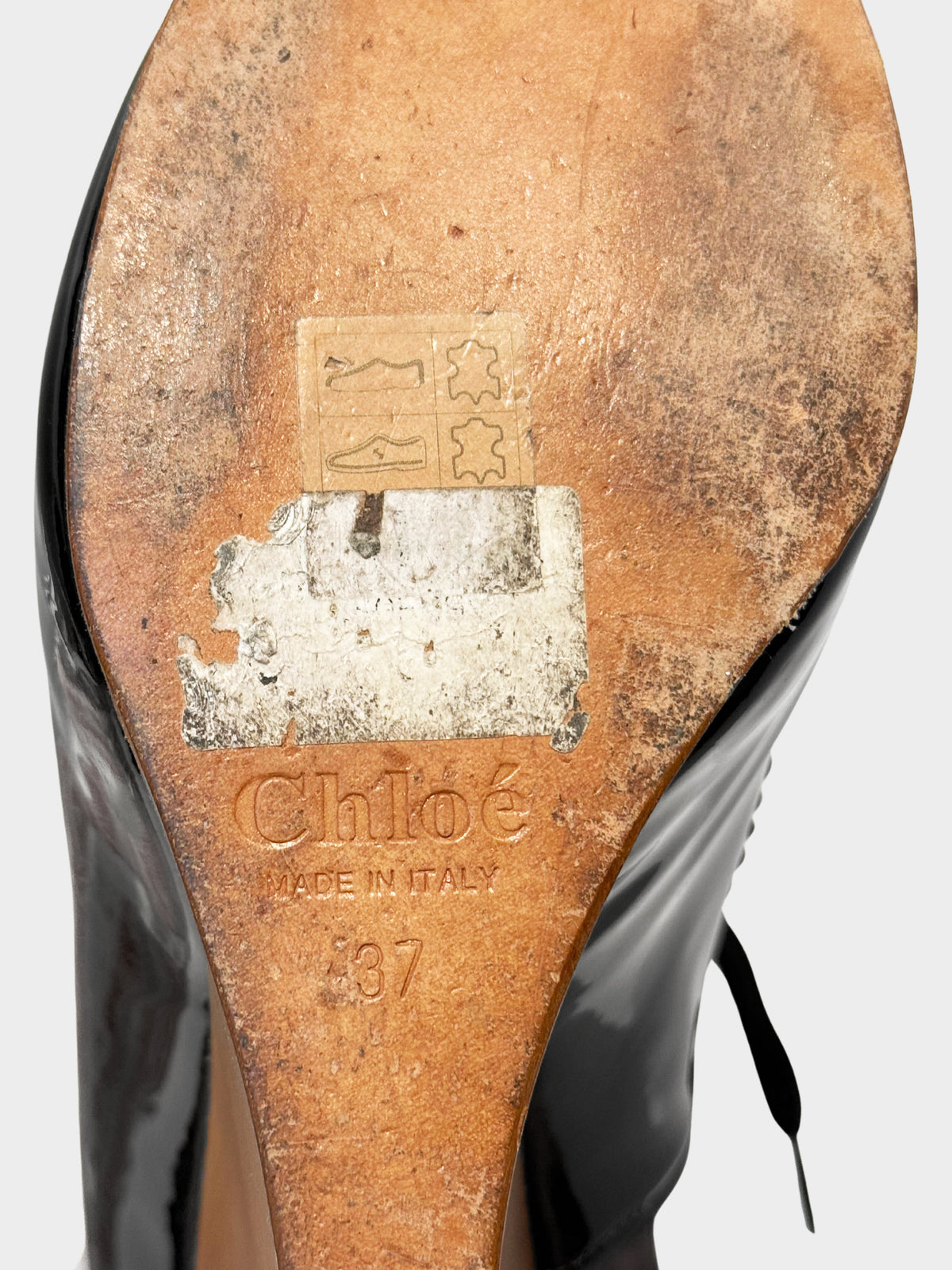Chloe 2000s Black Patent Leather Lace-up Wedge Heels