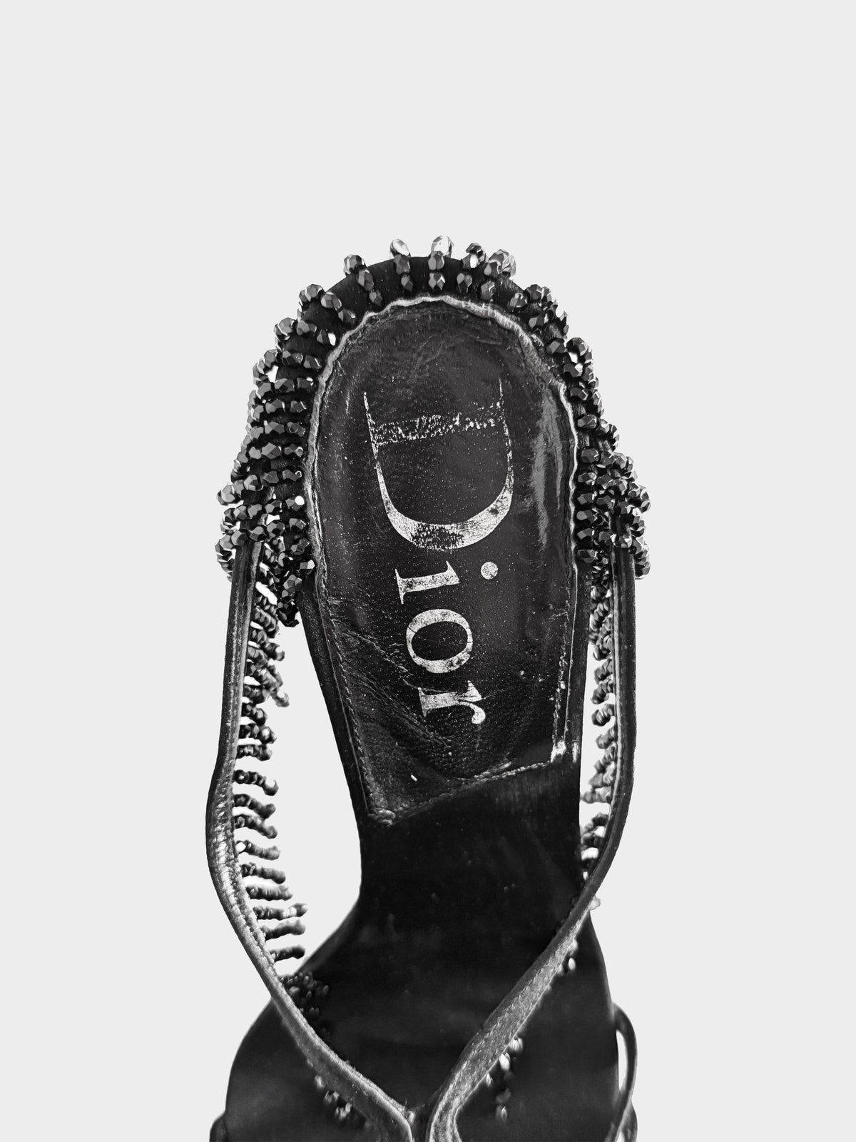 Christian Dior 2000s Black Satin and Beaded Fringe Heels