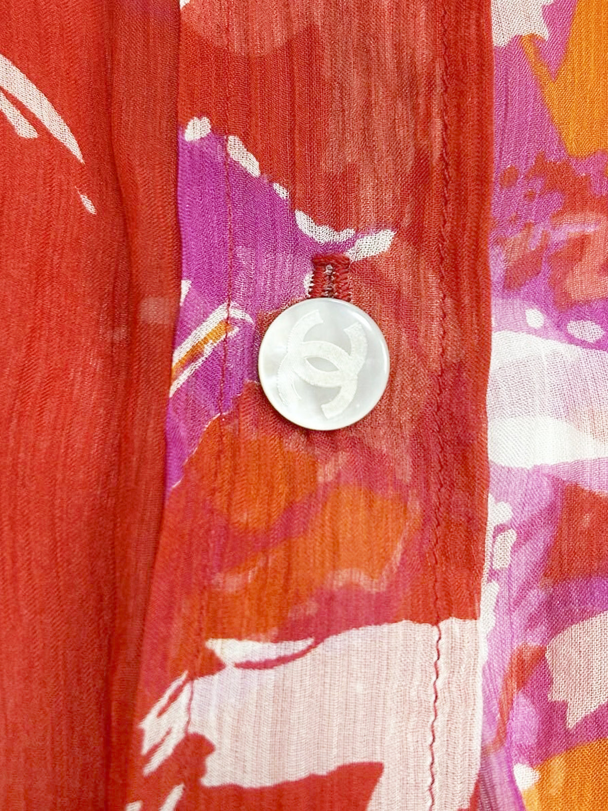 Chanel Rare SS 2001 Tropical Red Floral Button-up Shirt