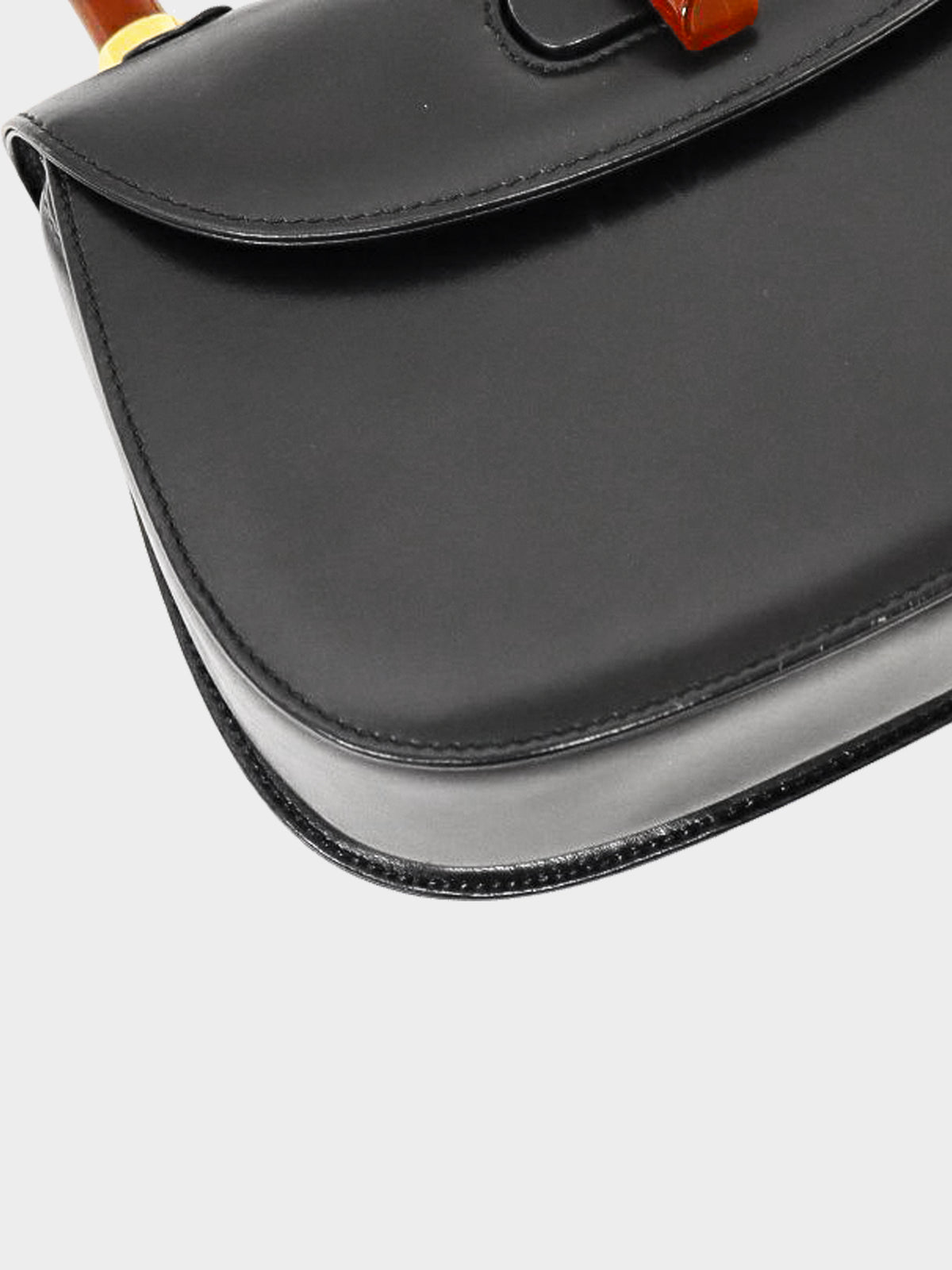Gucci 1990s Black Leather Tortoiseshell 1947 Top Handle Bag