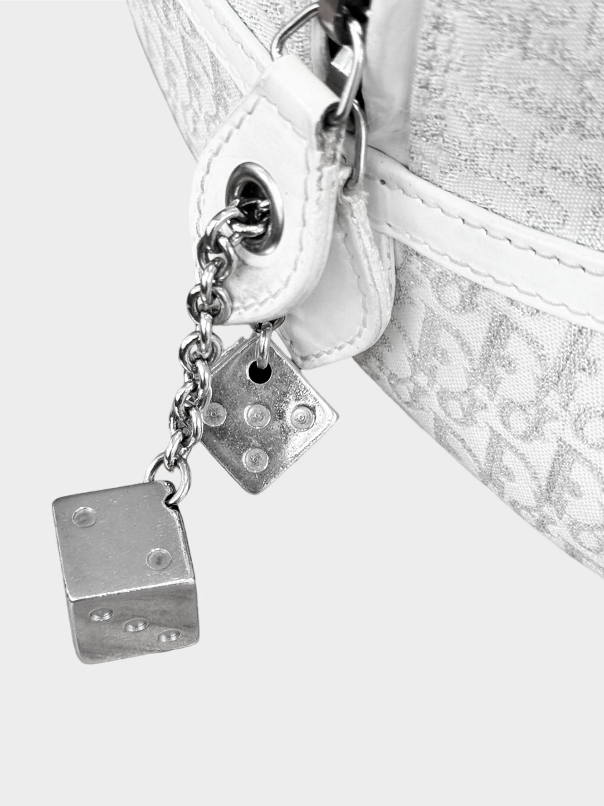 Christian Dior by John Galliano 2000s White Oblique Gambler Dice Bowler Bag