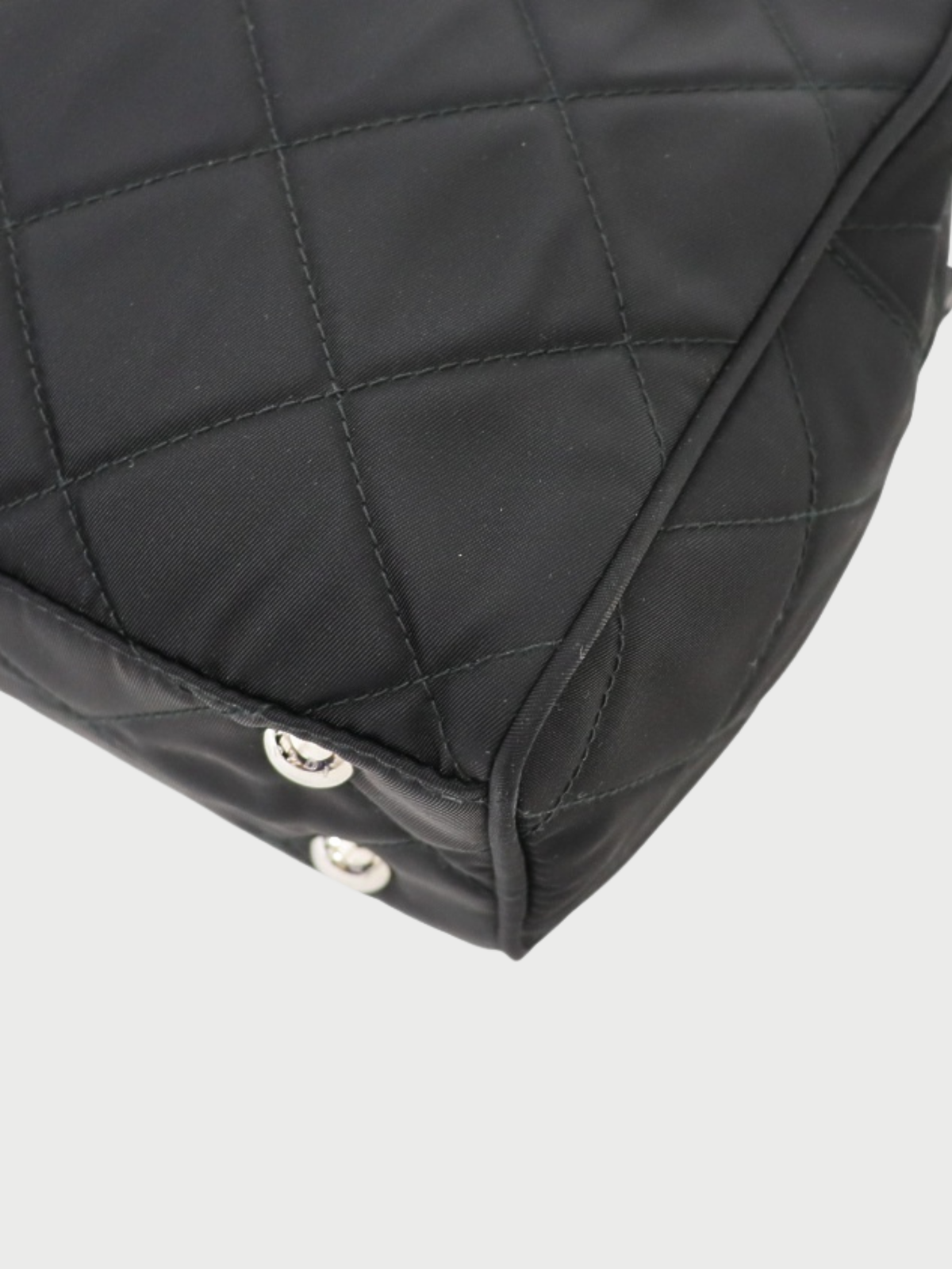 Prada 2000s Black Quilted Nylon Leather Triangle Logo Chain Tote Bag