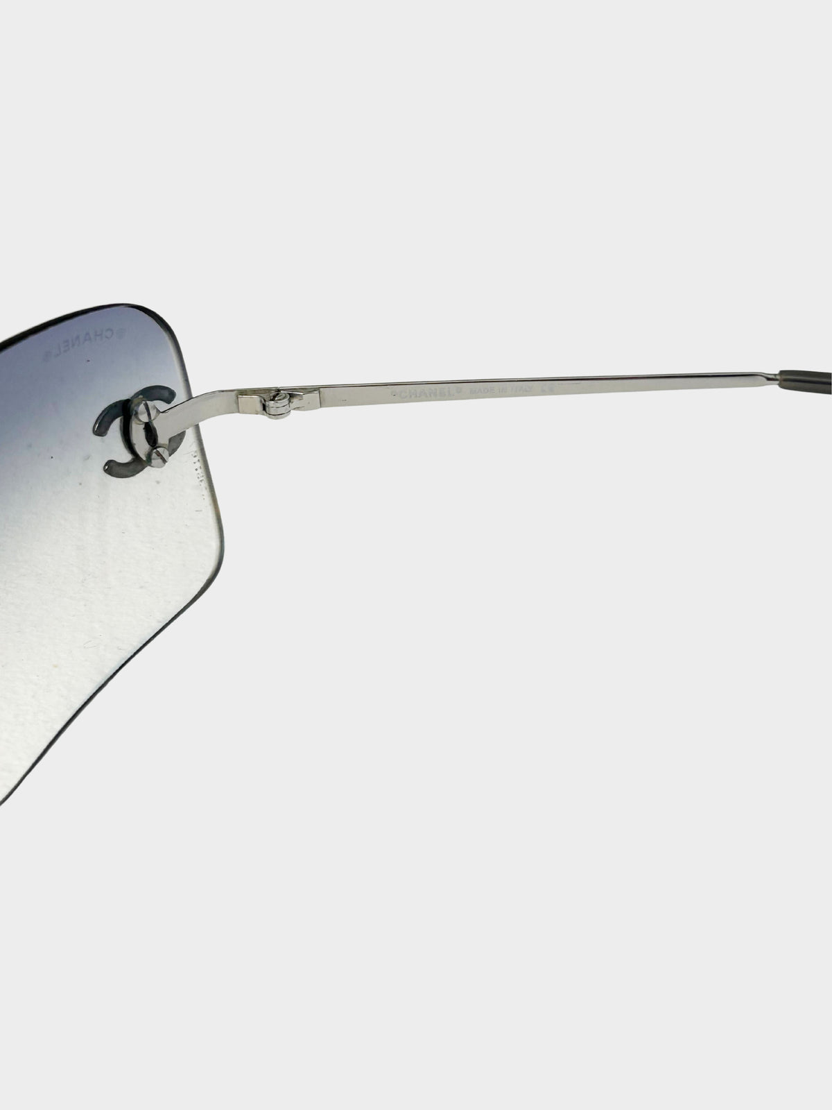 Chanel 2000s Gradient Blue Rimless Sunglasses with Rhinestones
