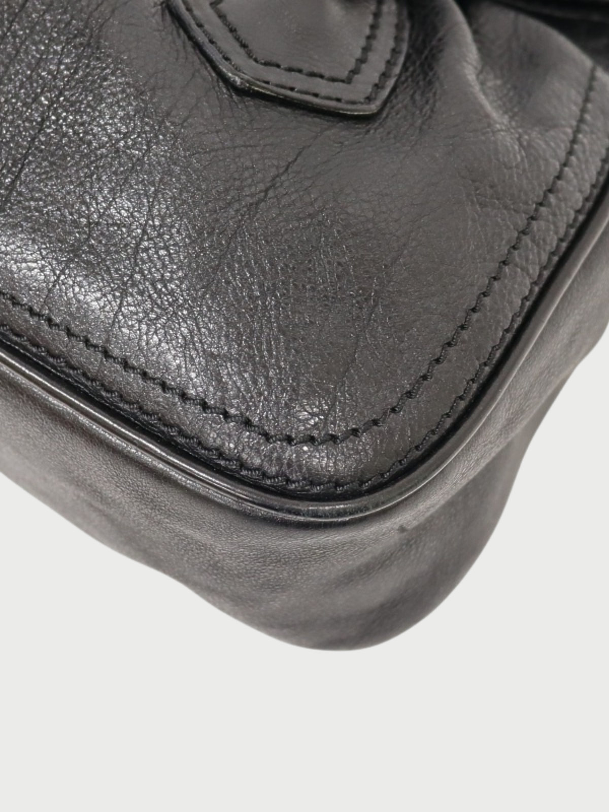 Celine 2000s Black Leather Logo Buckle Handbag