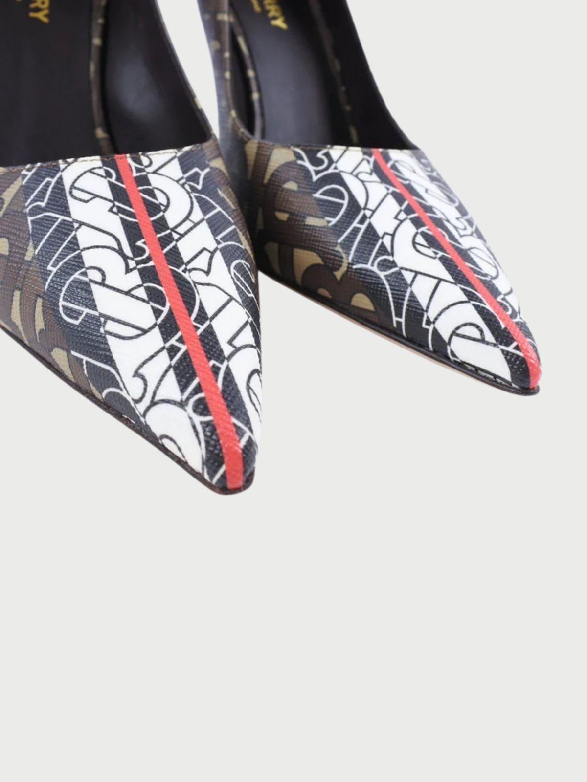 Burberry 2020s Brown Monogram PVC Calfskin Leather Stiletto Pumps