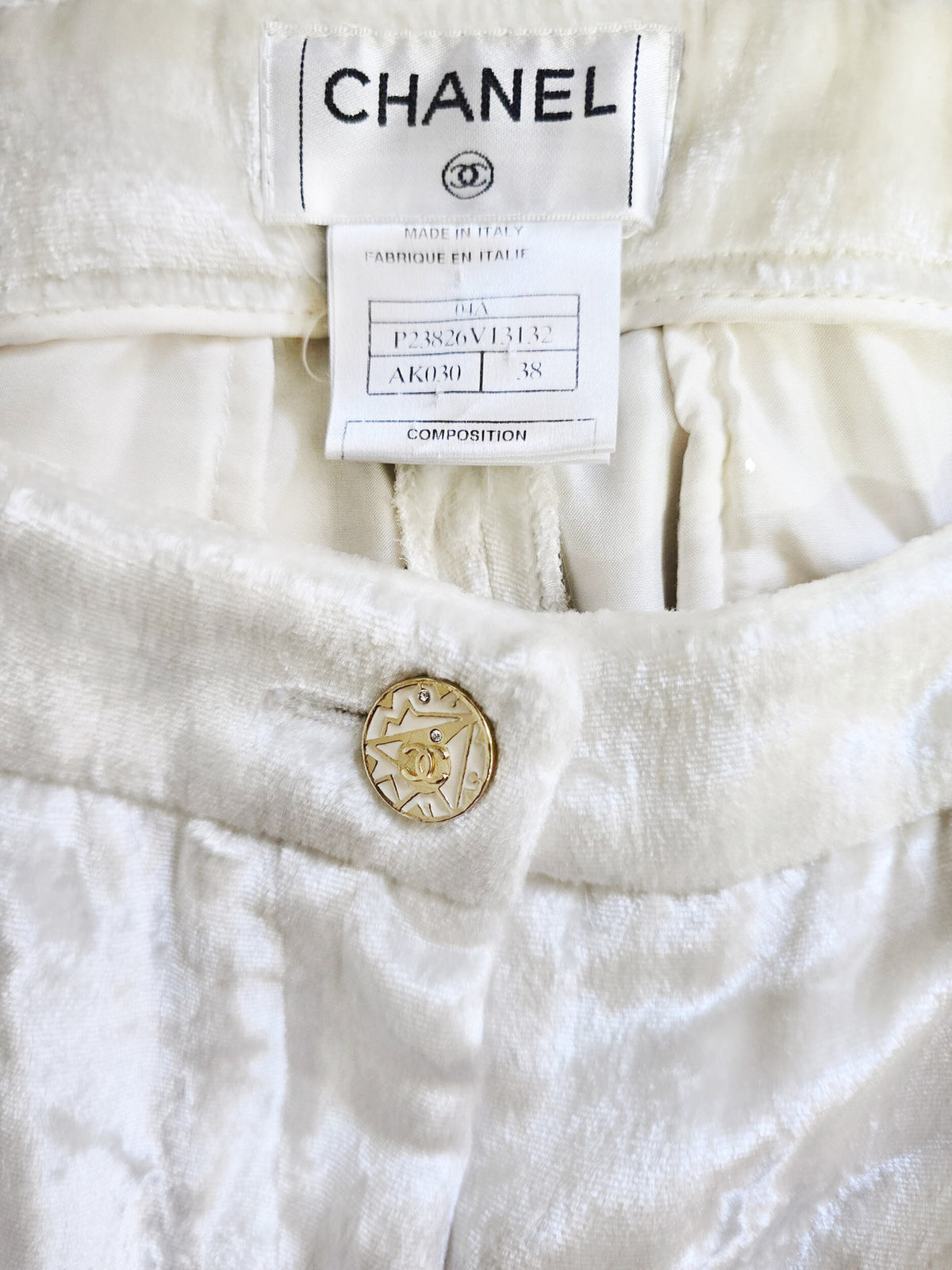 Chanel Fall 2004 Ivory Velvet Straight-cut Trousers