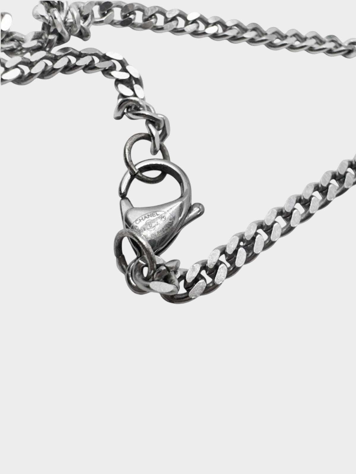 Chanel FW 2019 Silver CC Rhinestone Whistle Necklace