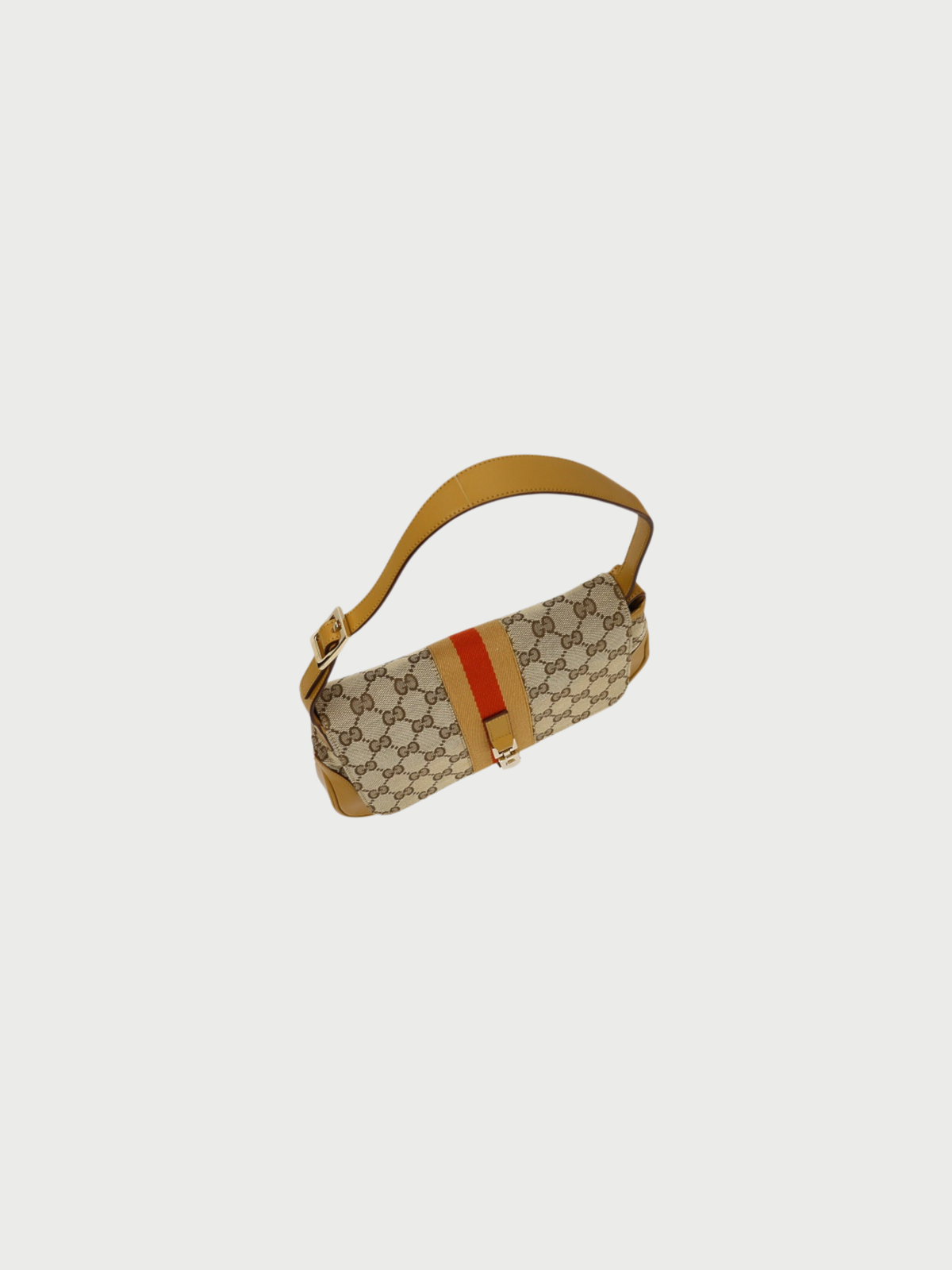 Gucci 2000s Beige Ebony GG Canvas Jackie Web Shoulder Bag
