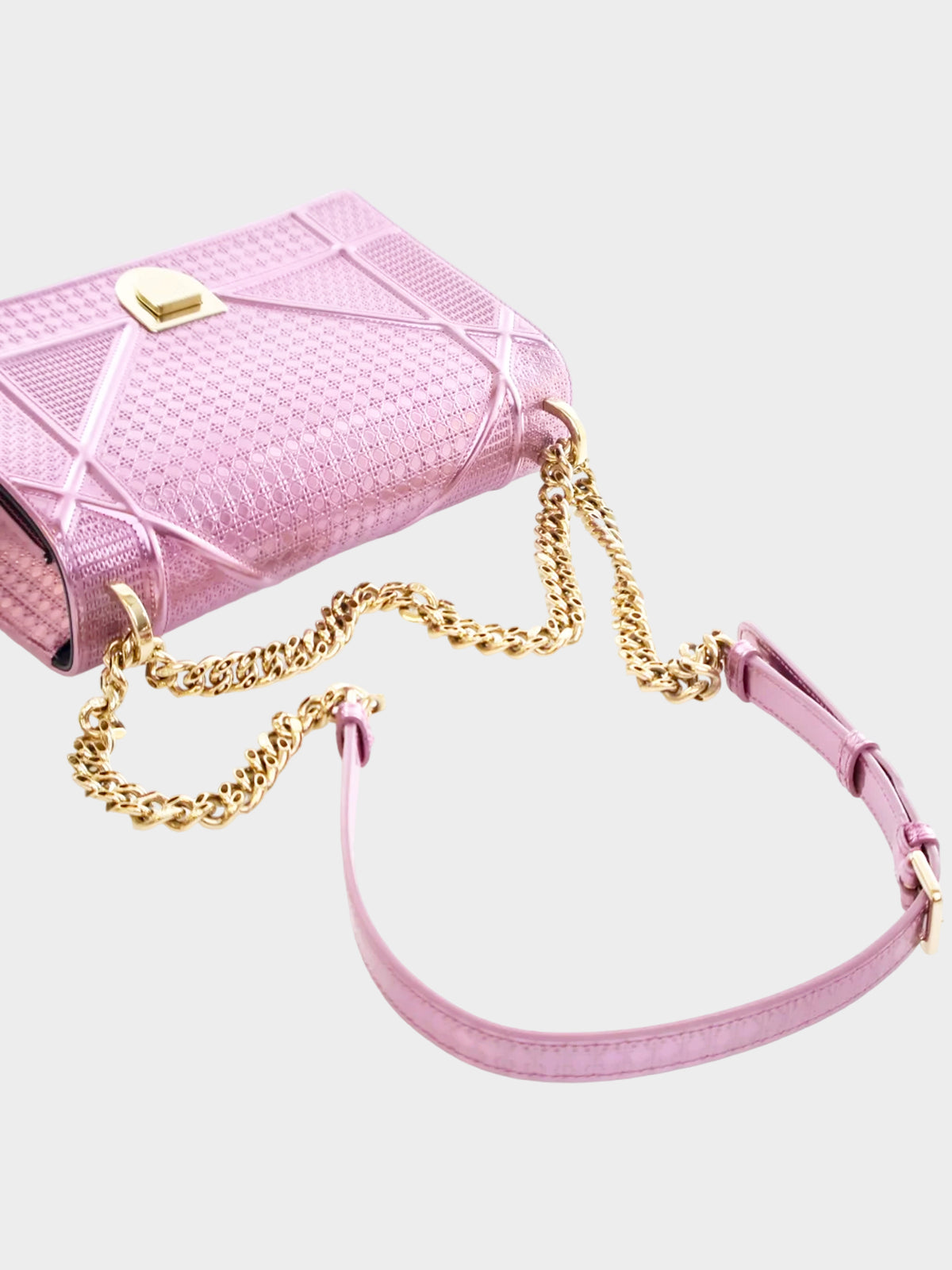 Christian Dior 2018 Metallic Pink Patent Leather Diorama Medium Flap Bag