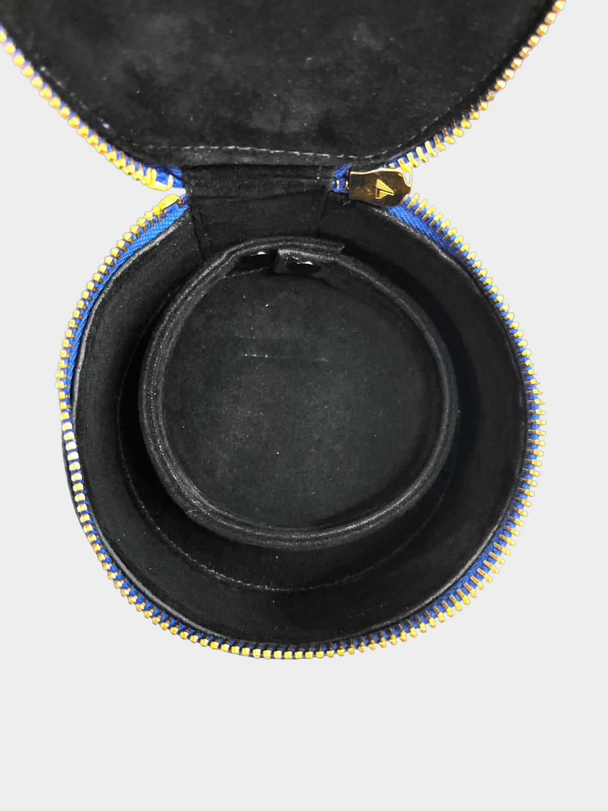 Chanel 1990s Blue Caviar Round Vanity Bag