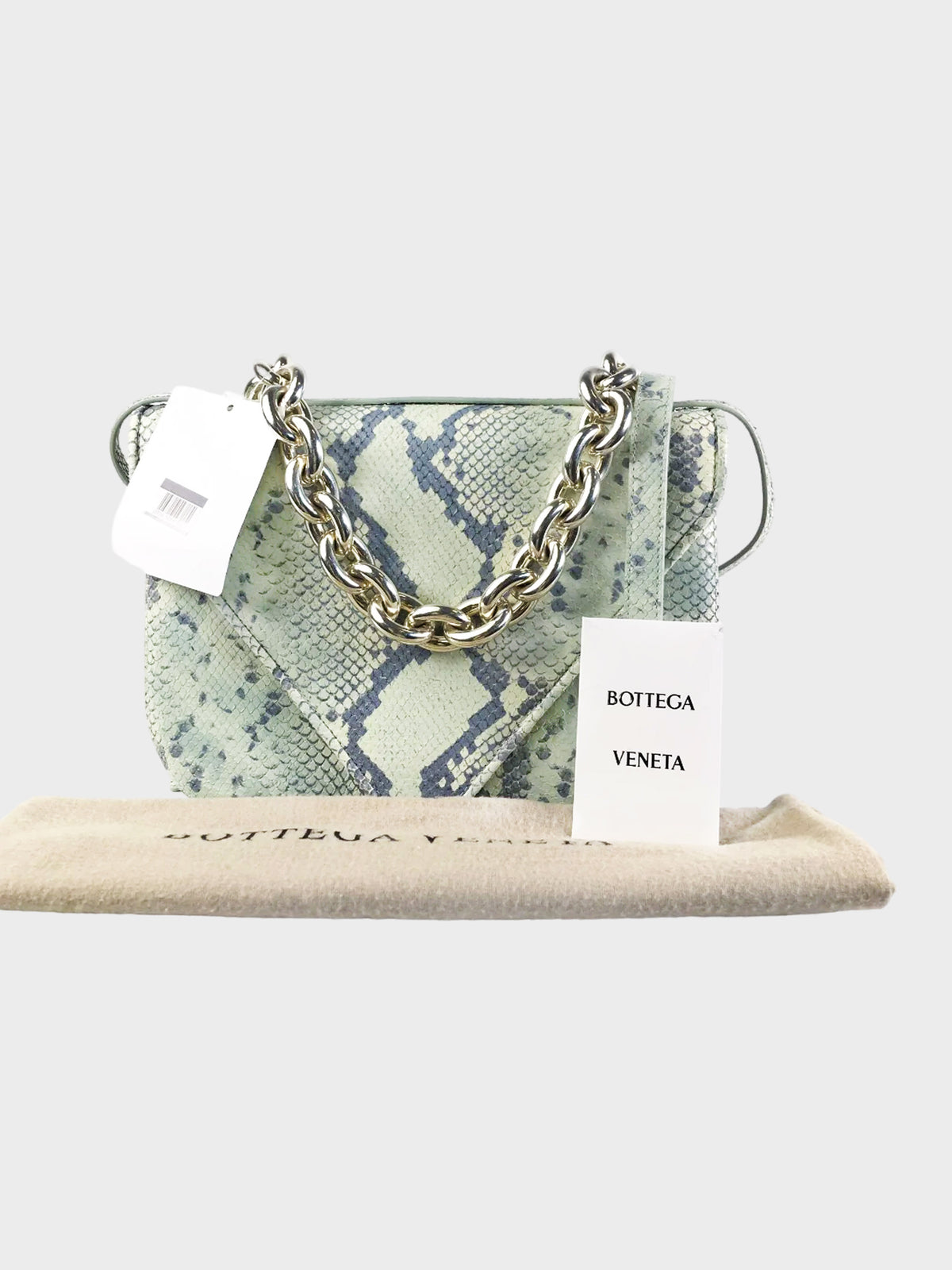 Bottega Veneta 2021 Green Python Calfskin Leather Envelope Crossbody Bag
