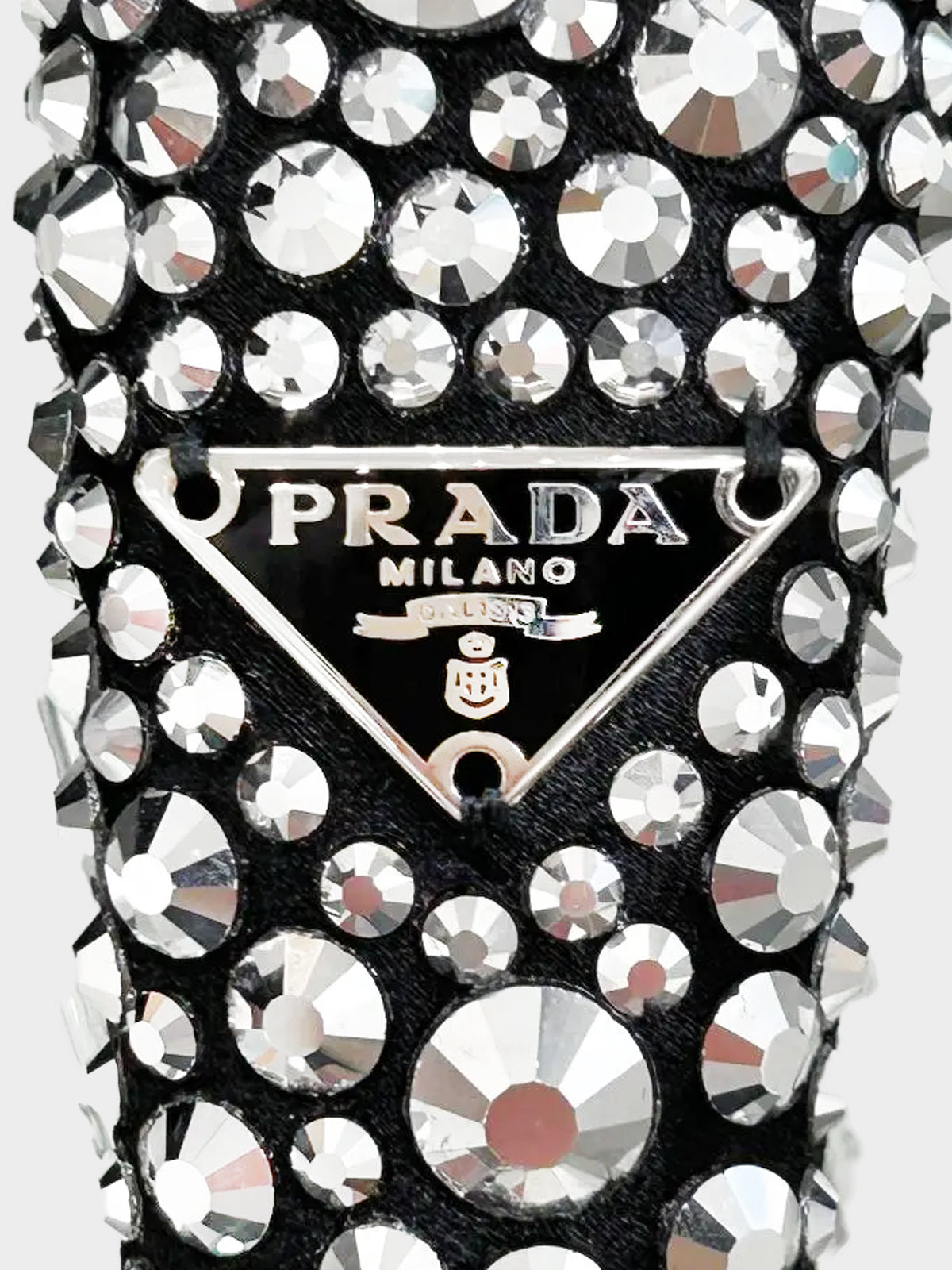 Prada 2020s Black Satin and Silver Crystal Studded Headband