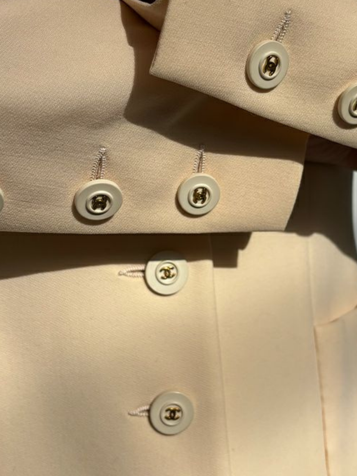 Chanel 2000s White Wool Silk COCO Button Jacket