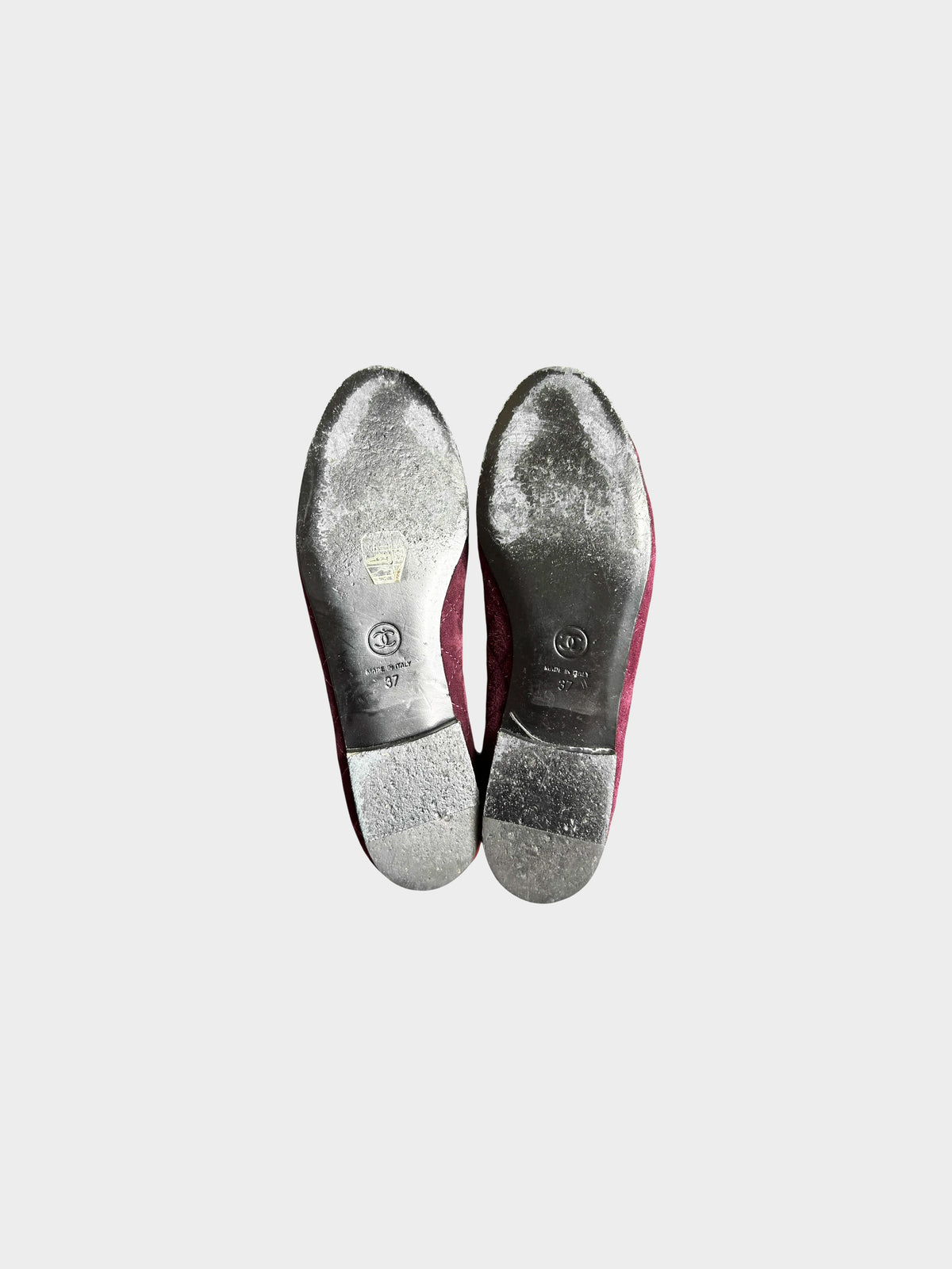 Chanel 2000s Burgundy Suede CC Ballerina Flats
