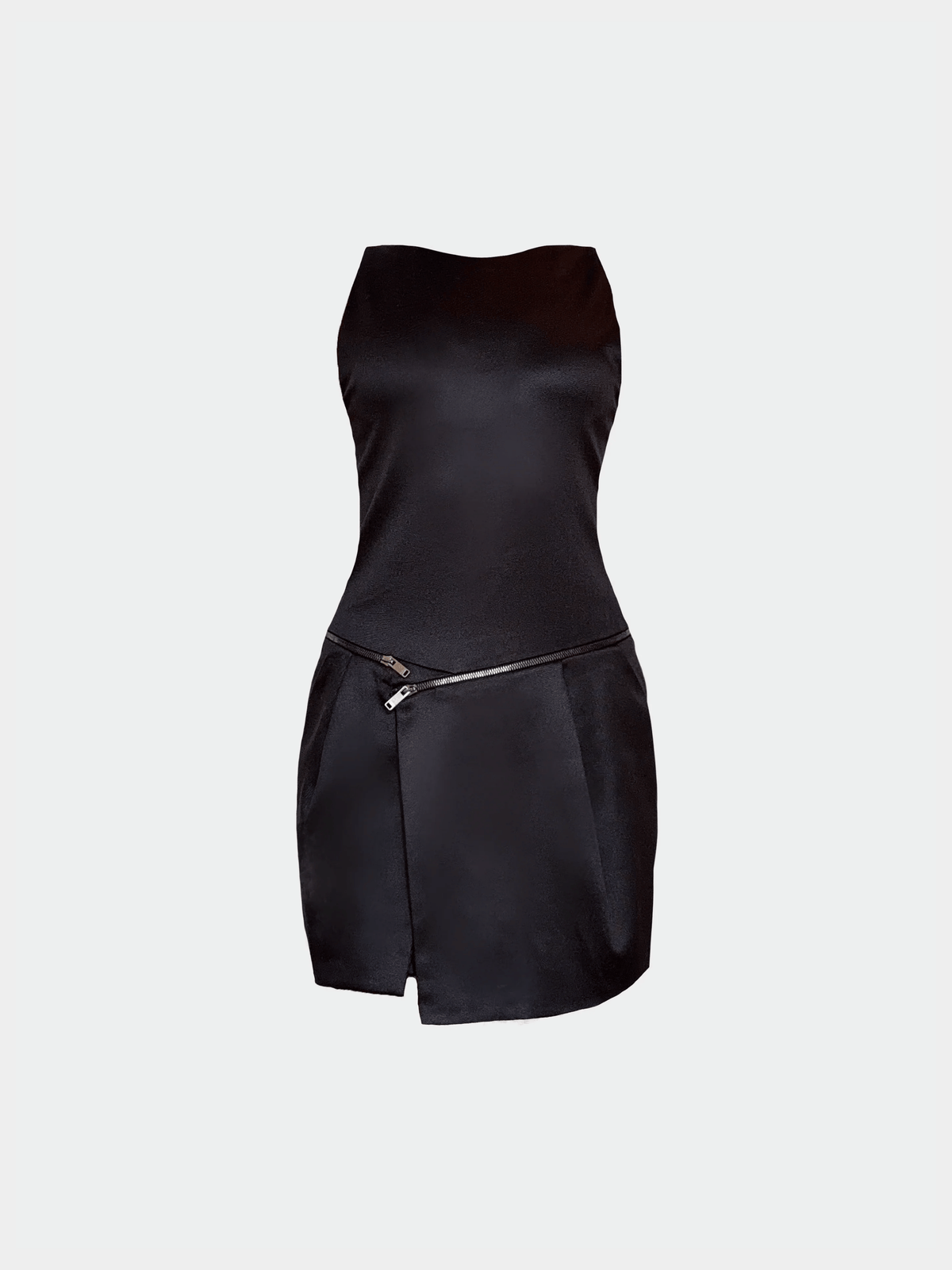 Gucci 2000s Black Zippered Silk Asymmetrical Zip Dress